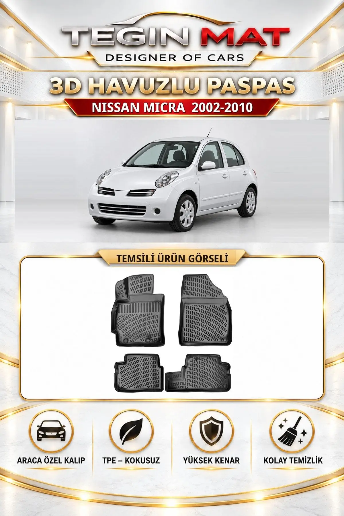Nissan Micra 2002-2010 Araca Özel 3D Havuzlu Paspas Siyah (1)