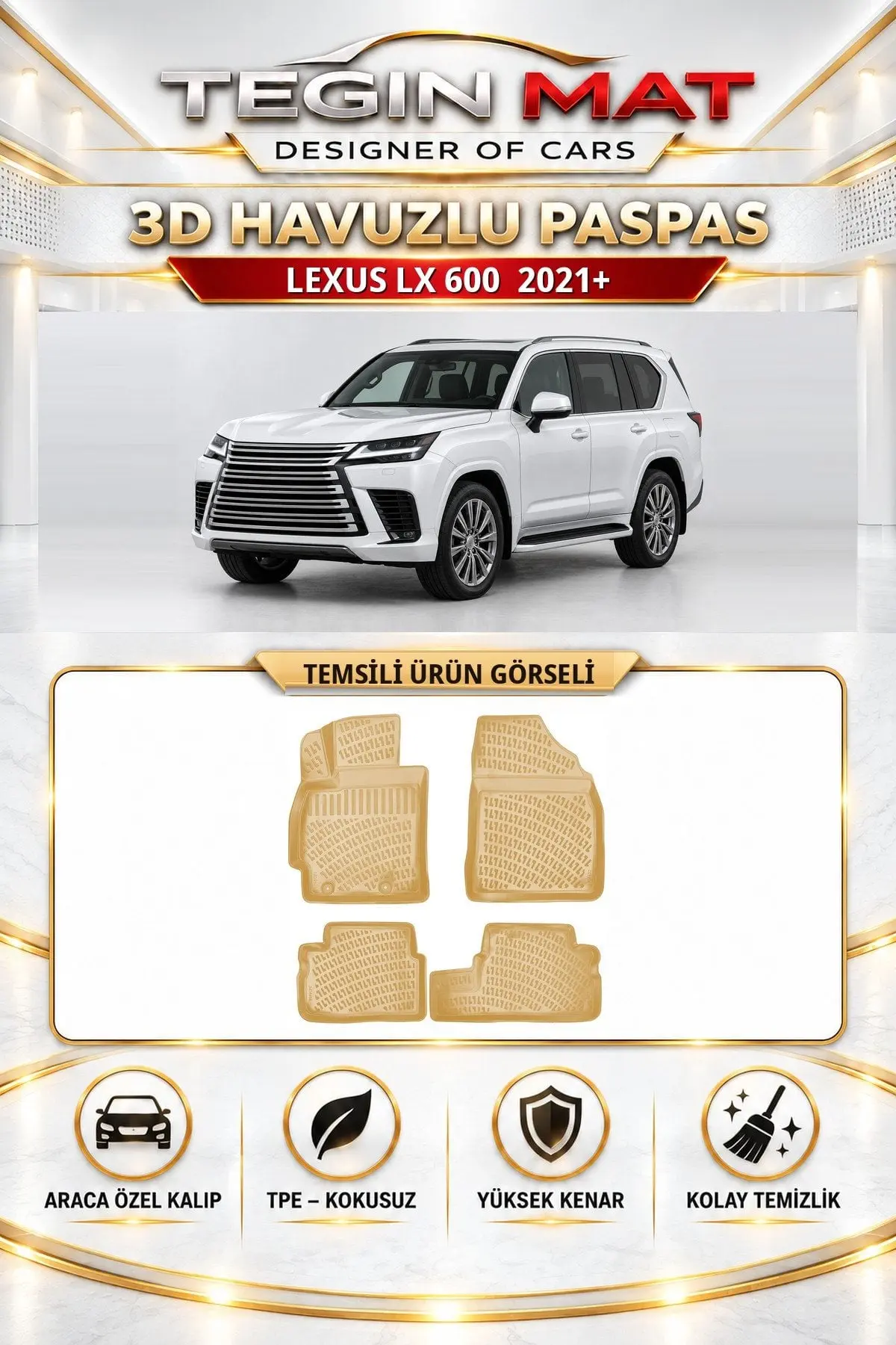 Lexus LX 600 2021 Sonrası Araca Özel 3D Havuzlu Paspas Bej (1)