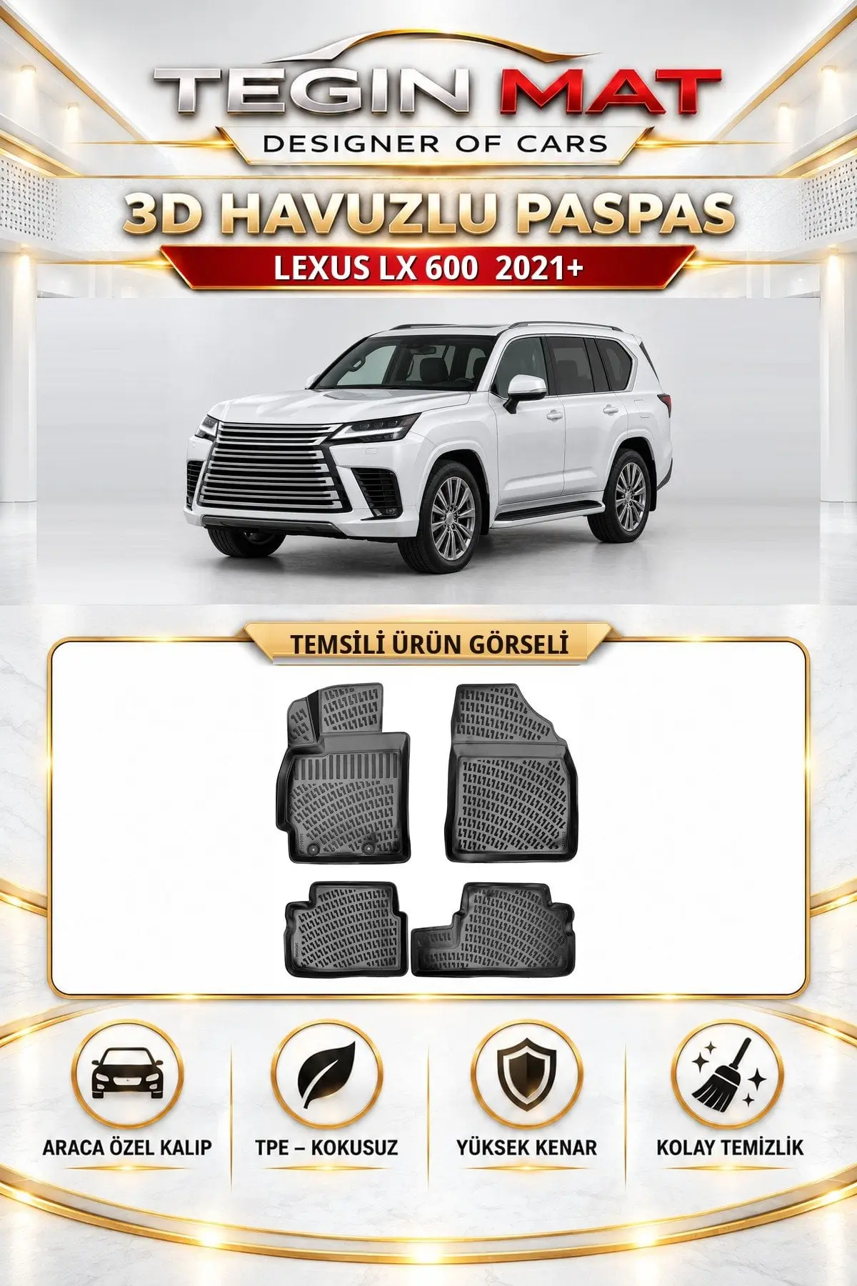 Lexus LX 600 2021 Sonrası Araca Özel 3D Havuzlu Paspas Siyah (1)