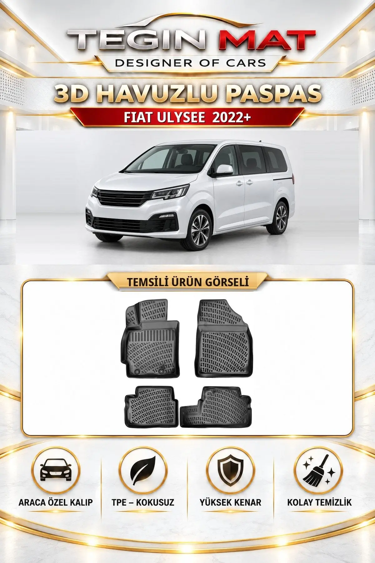 Fiat Ulysee 2022 Sonrası Araca Özel 3D Havuzlu Paspas Siyah (1)