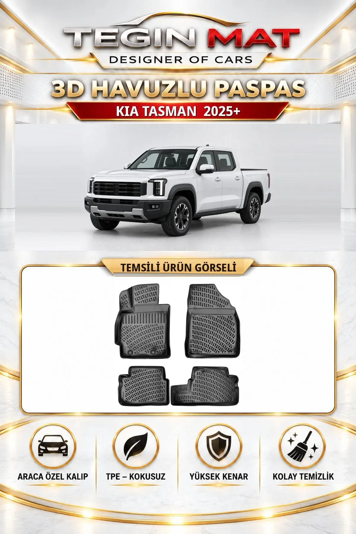Kia Tasman 2025 Sonrası Araca Özel 3D Havuzlu Paspas Siyah (1)