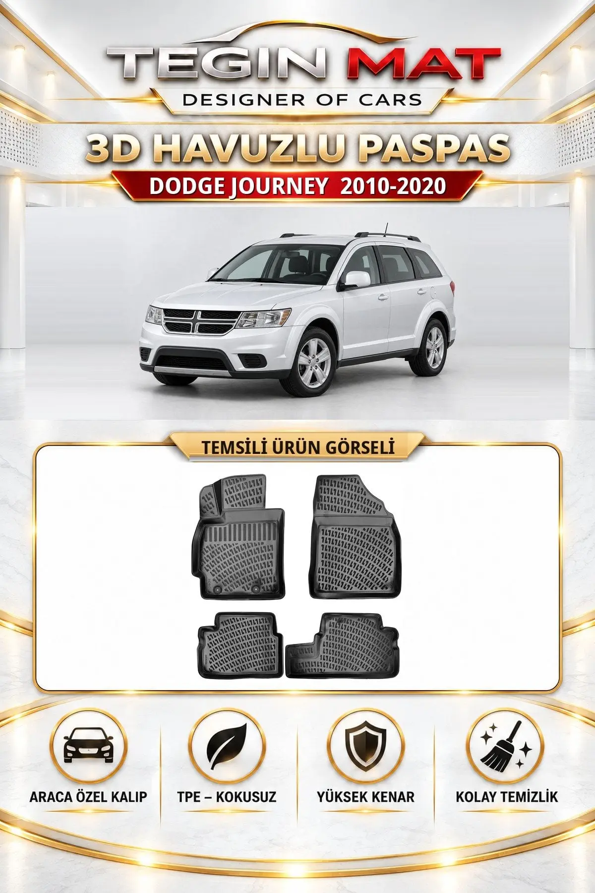Dodge Journey 2010-2020 Araca Özel 3D Havuzlu Paspas Siyah (1)