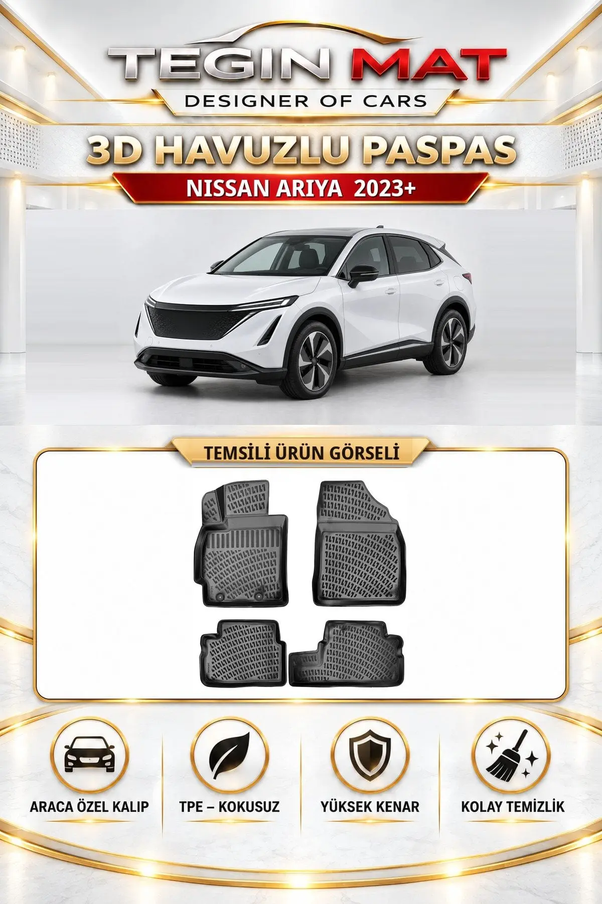 Nissan Ariya 2023 Sonrası Araca Özel 3D Havuzlu Paspas Siyah (1)