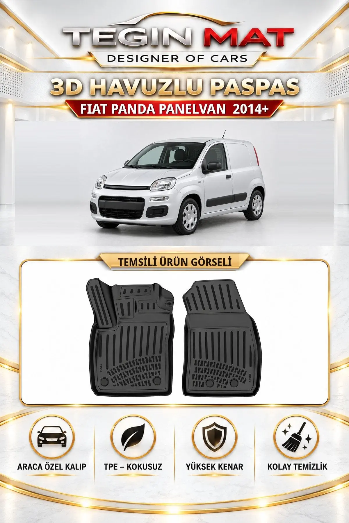 Fiat Panda Panelvan 2014 Sonrası Araca Özel 3D Havuzlu Paspas Siyah (1)