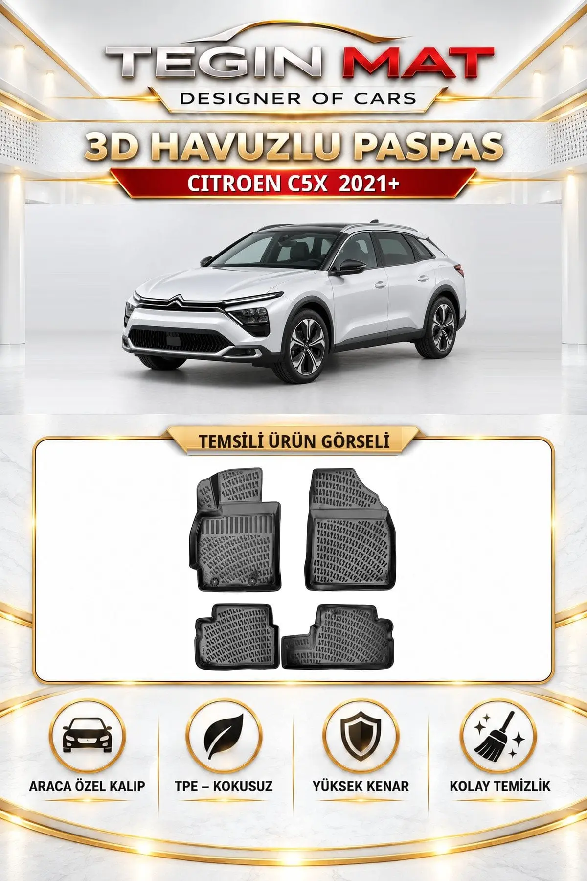 Citroen C5X 2021 Sonrası Araca Özel 3D Havuzlu Paspas Siyah (1)