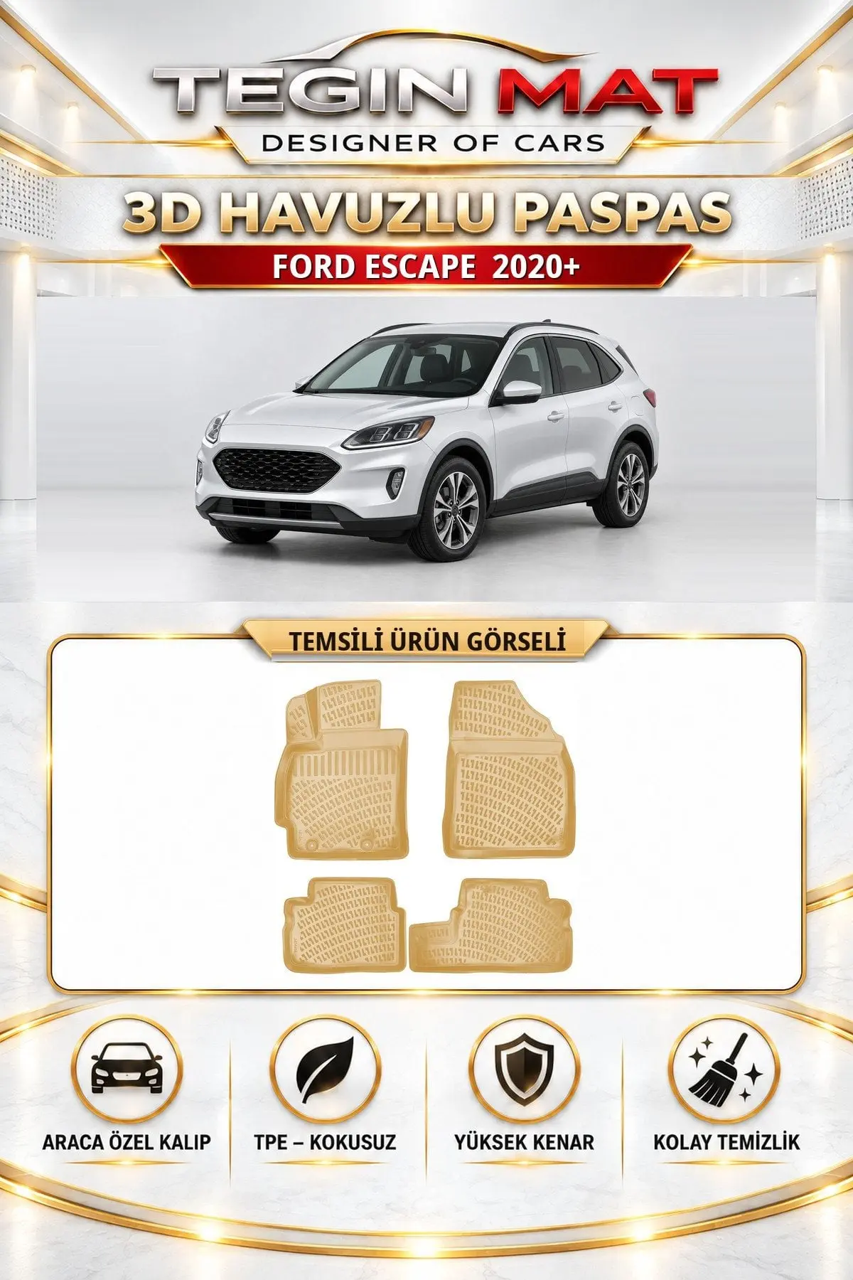 Ford Escape 2020 Sonrası Araca Özel 3D Havuzlu Paspas Bej (1)