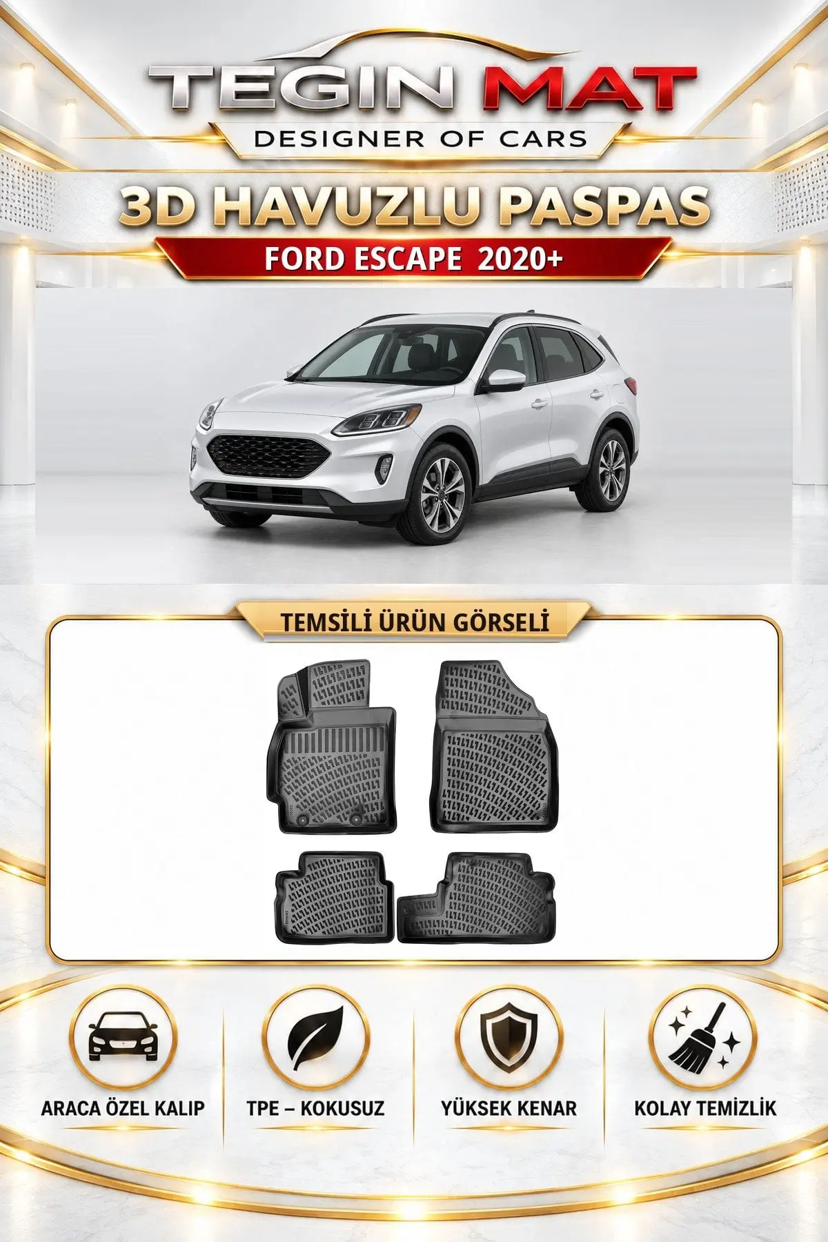 Ford Escape 2020 Sonrası Araca Özel 3D Havuzlu Paspas Siyah (1)