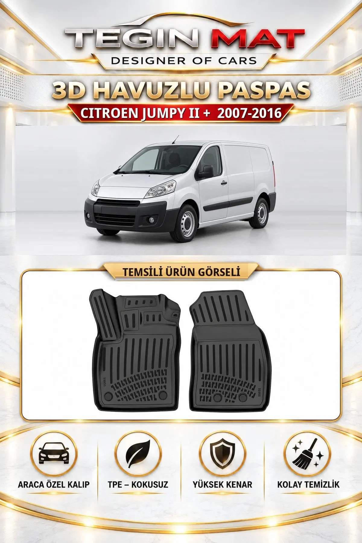 Citroen Jumpy II 2007-2016 Sonrası Araca Özel 3D Havuzlu Paspas Siyah (1)