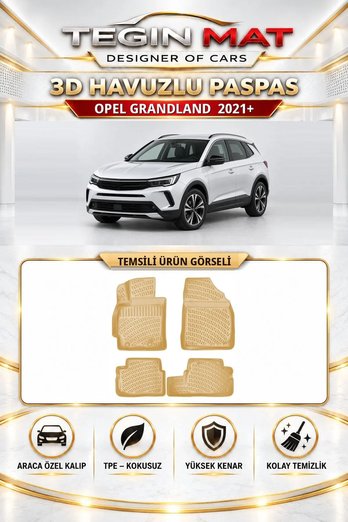 Opel Grandland 2021 Sonrası Araca Özel 3D Havuzlu Paspas Bej (1)