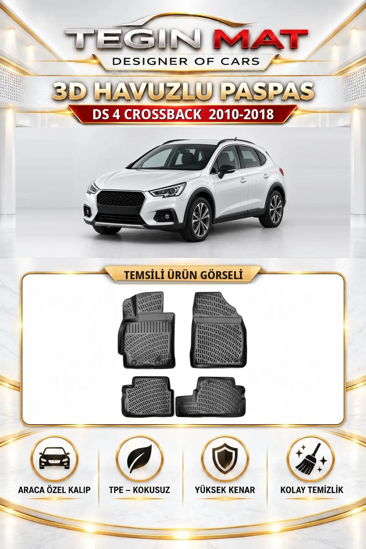 DS 4 Crossback 2010-2018 Araca Özel 3D Havuzlu Paspas Siyah (1)