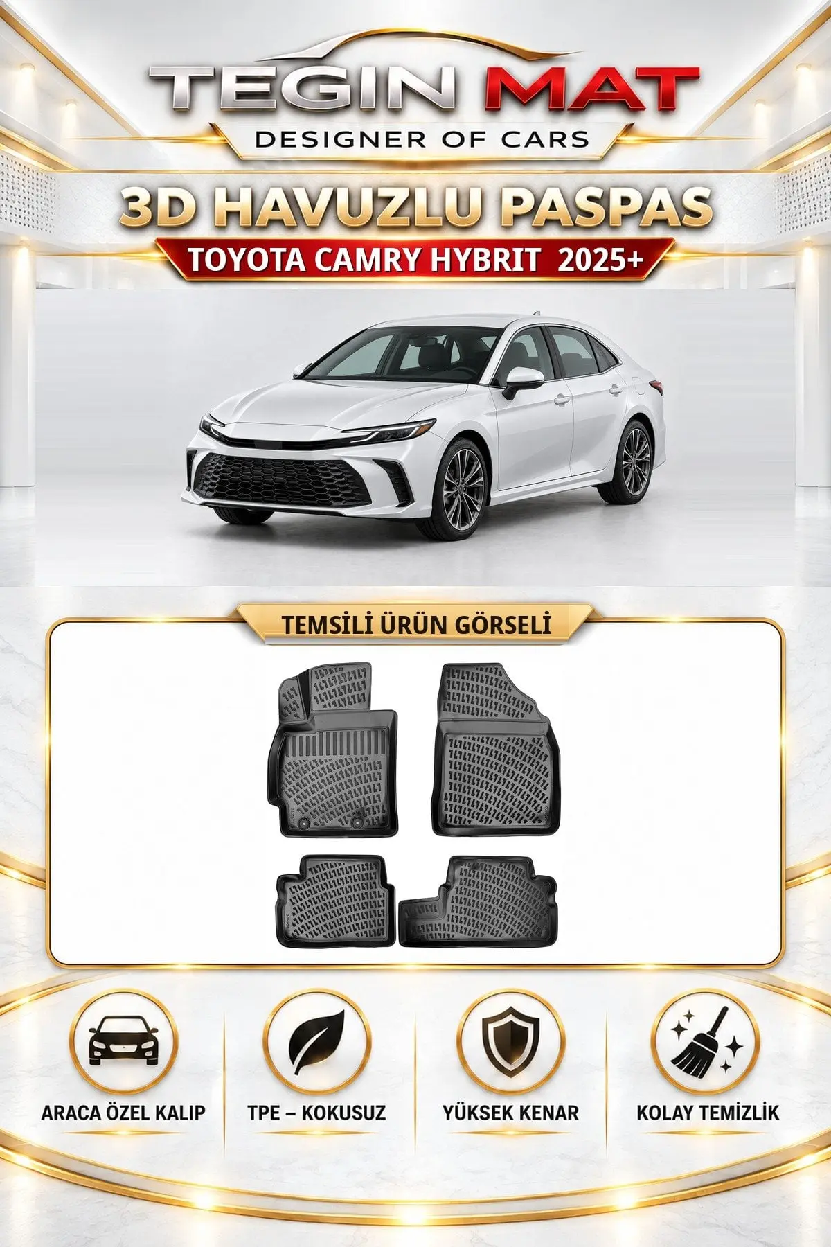Toyota Camry Hybrit 2025 Sonrası Araca Özel 3D Havuzlu Paspas Siyah (1)