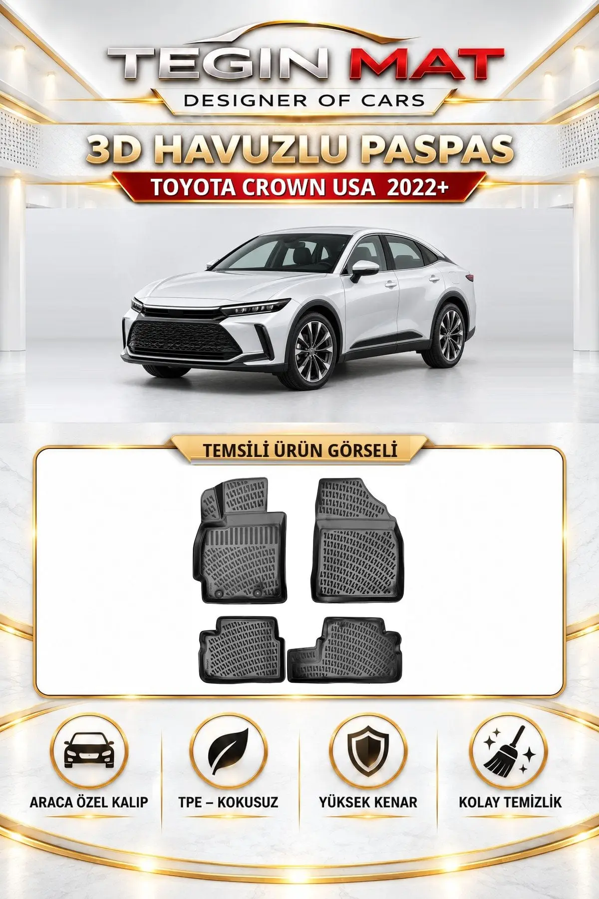 Toyota Crown USA 2022 Sonrası Araca Özel 3D Havuzlu Paspas Siyah (1)