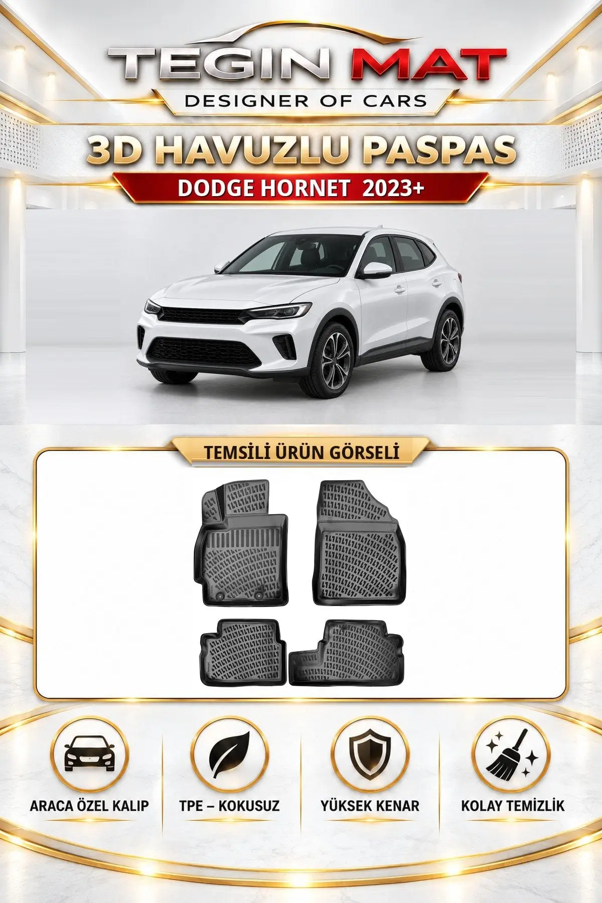 Dodge Hornet 2023 Sonrası Araca Özel 3D Havuzlu Paspas Siyah (1)