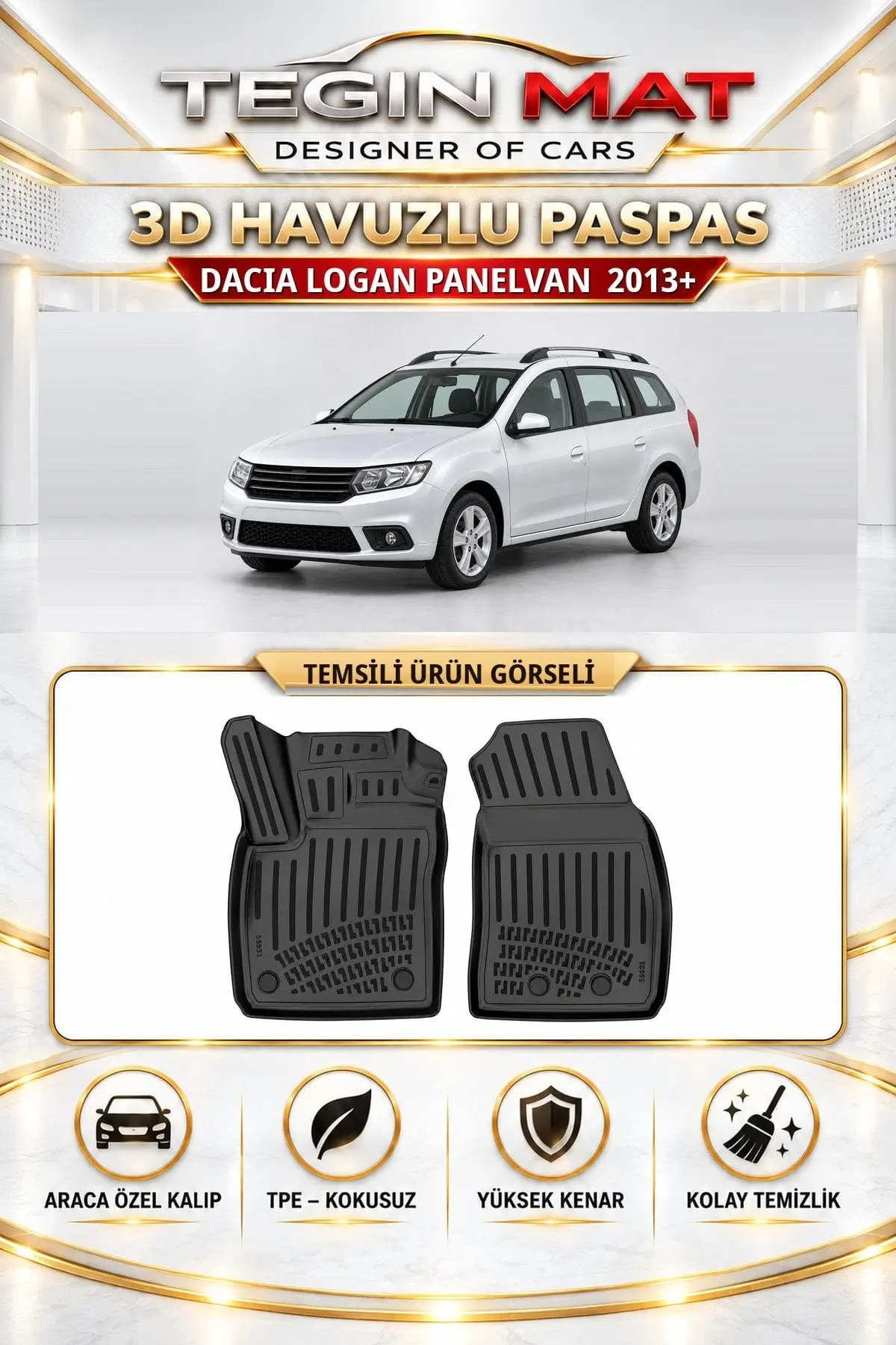 Dacia Logan Panelvan 2013 Sonrası Araca Özel 3D Havuzlu Paspas Siyah (1)