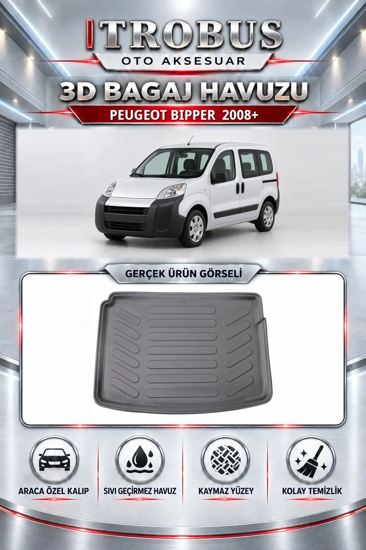 Peugeot Bipper 2008 Sonrası Araca Özel 3D Bagaj Havuzu