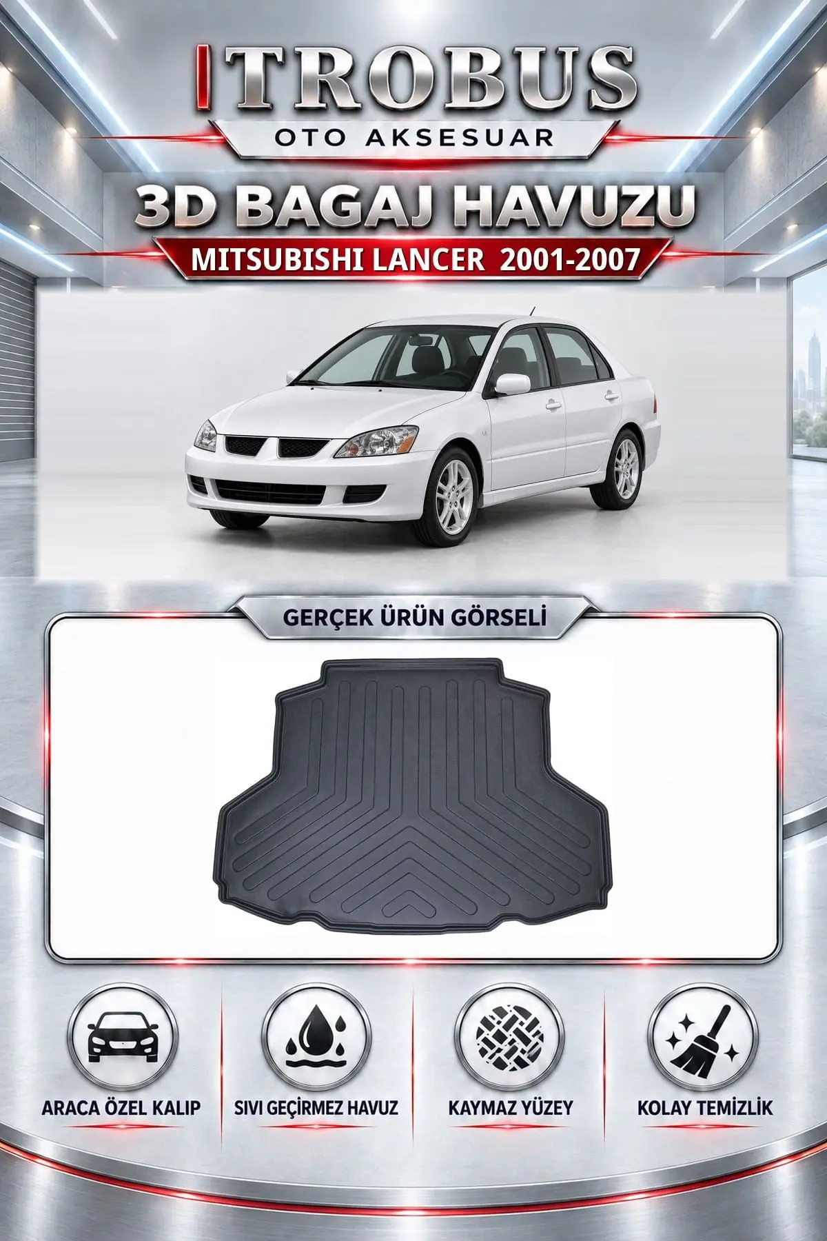 Mitsubishi Lancer 2001-2007 Araca Özel 3D Bagaj Havuzu