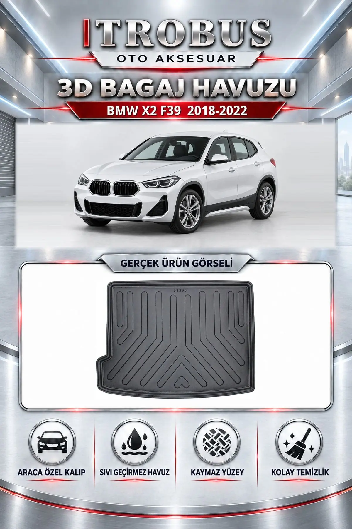 BMW X2 F39 2018-2022 Araca Özel 3D Bagaj Havuzu