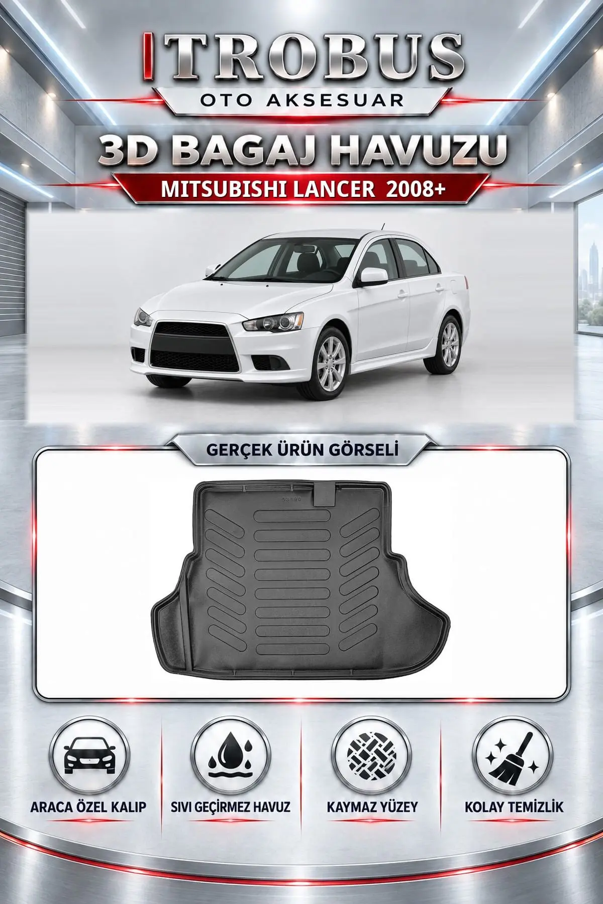 Mitsubishi Lancer 2008 Sonrası Araca Özel 3D Bagaj Havuzu