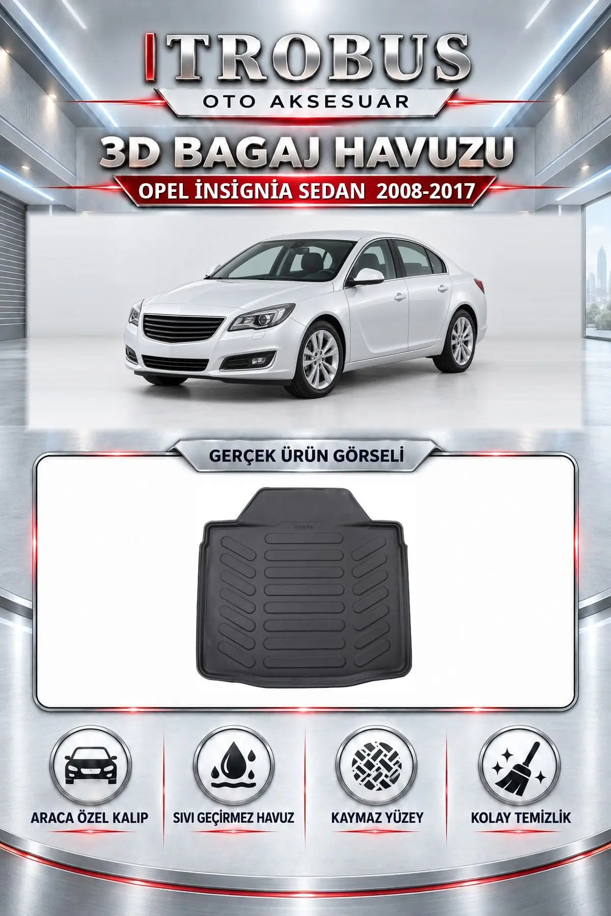 Opel İnsignia 2008-2017 Sedan Araca Özel 3D Bagaj Havuzu