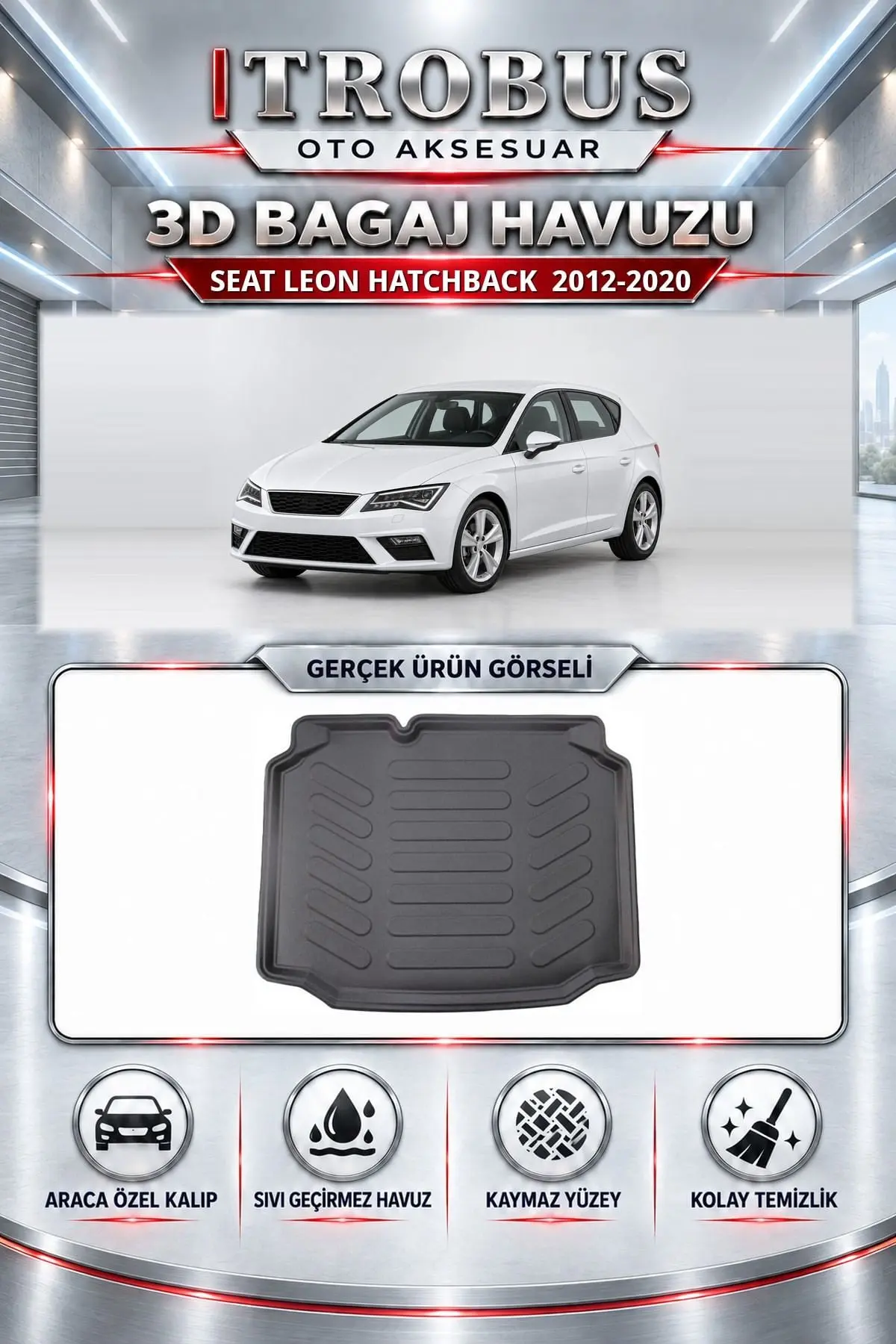Seat Leon 2012-2020 Hatchback Araca Özel 3D Bagaj Havuzu