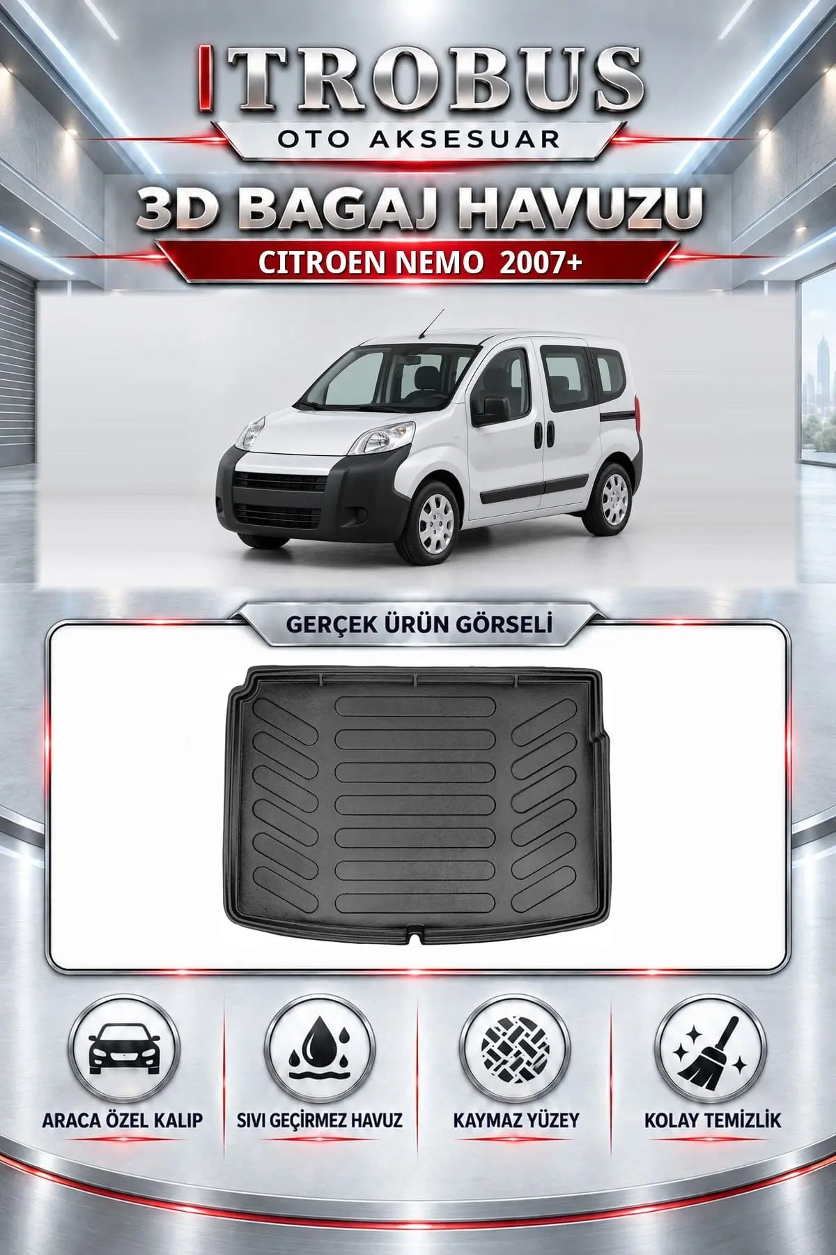 Citroen Nemo 2007 Sonrası Araca Özel 3D Bagaj Havuzu