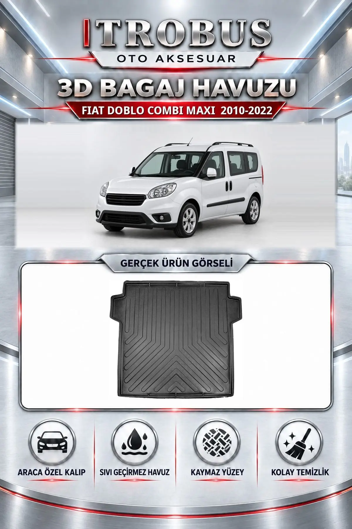 Fiat Doblo 2010-2022 Combi Maxi Araca Özel 3D Bagaj Havuzu