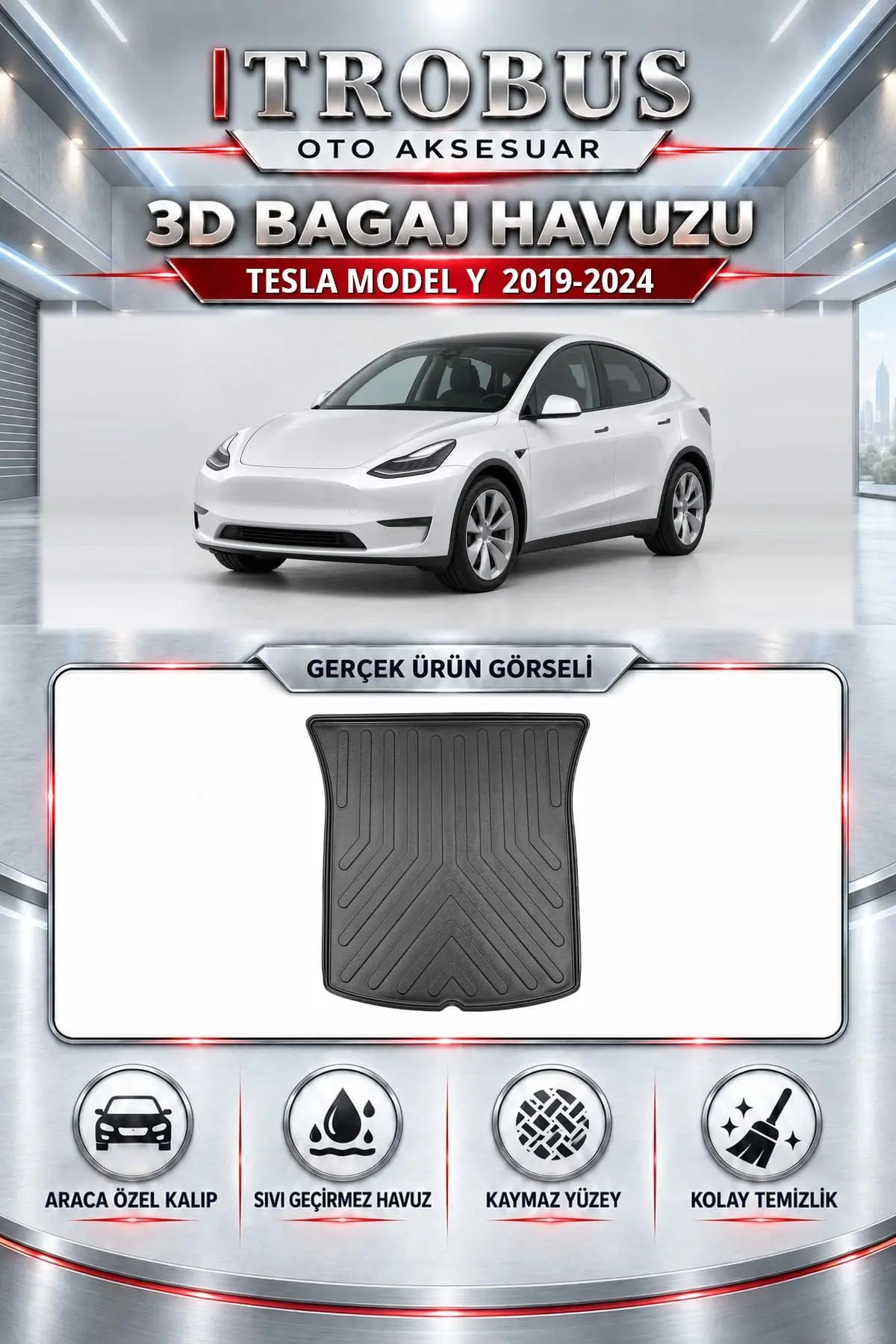 Tesla Model Y 2019-2024 Araca Özel 3D Bagaj Havuzu