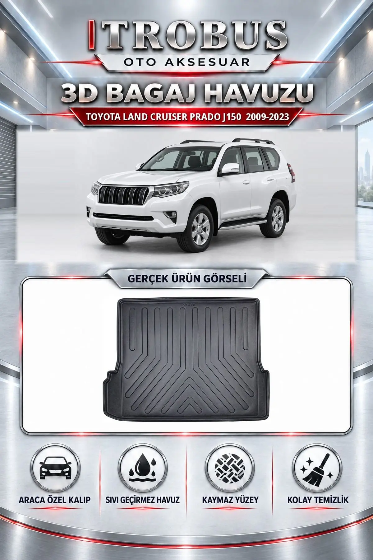Toyota Land Cruiser Prado J150 2009-2023 Araca Özel 3D Bagaj Havuzu
