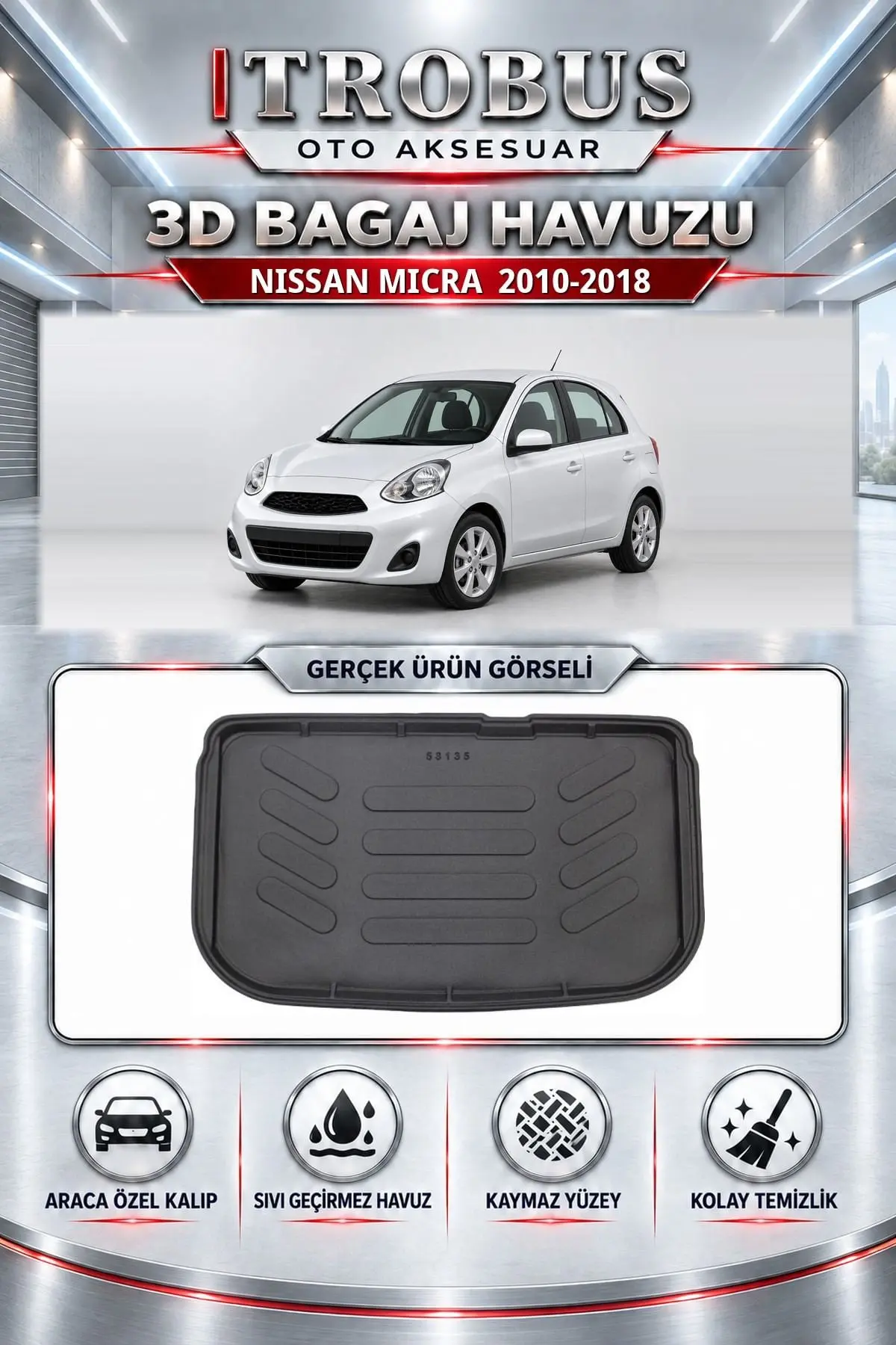 Nissan Micra 2010-2018 Araca Özel 3D Bagaj Havuzu