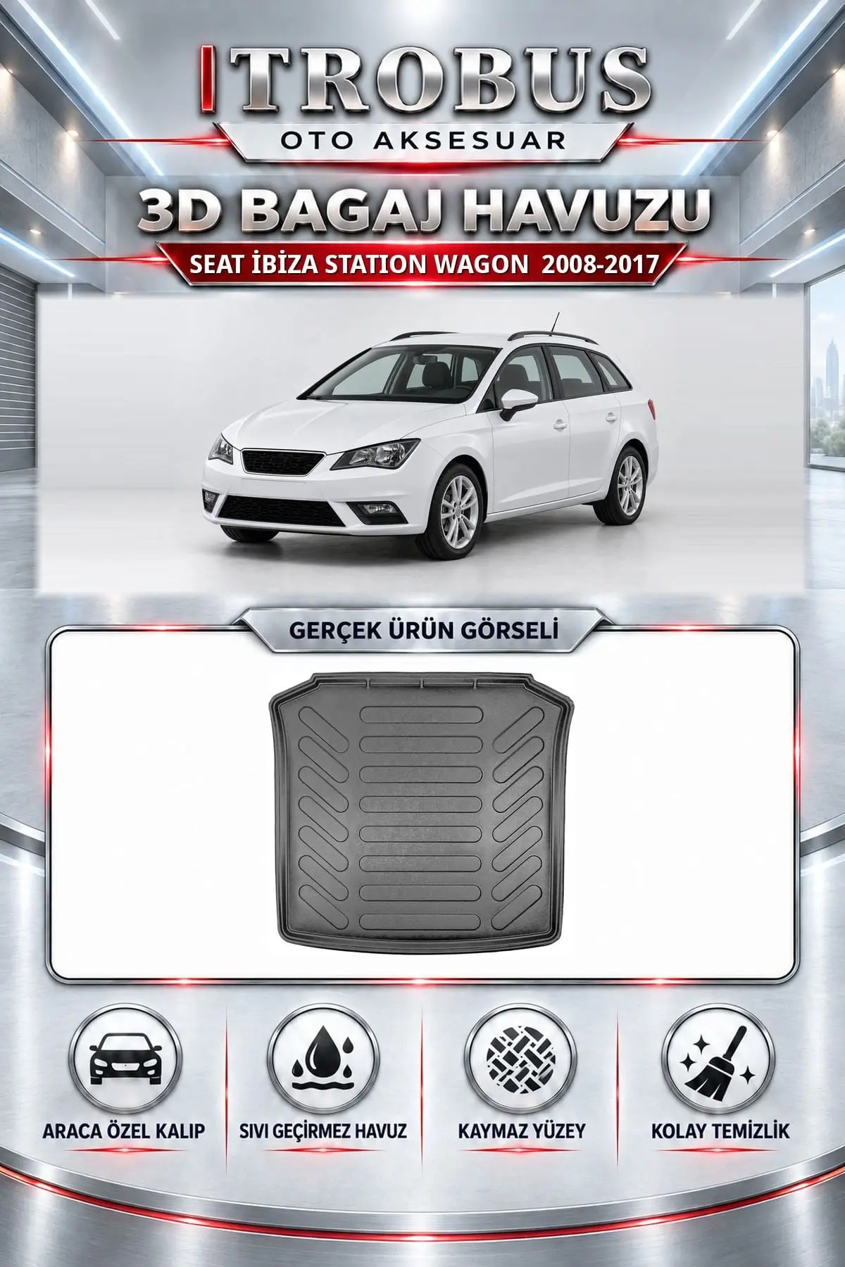 Seat İbiza 2008-2017 Station Wagon Araca Özel 3D Bagaj Havuzu