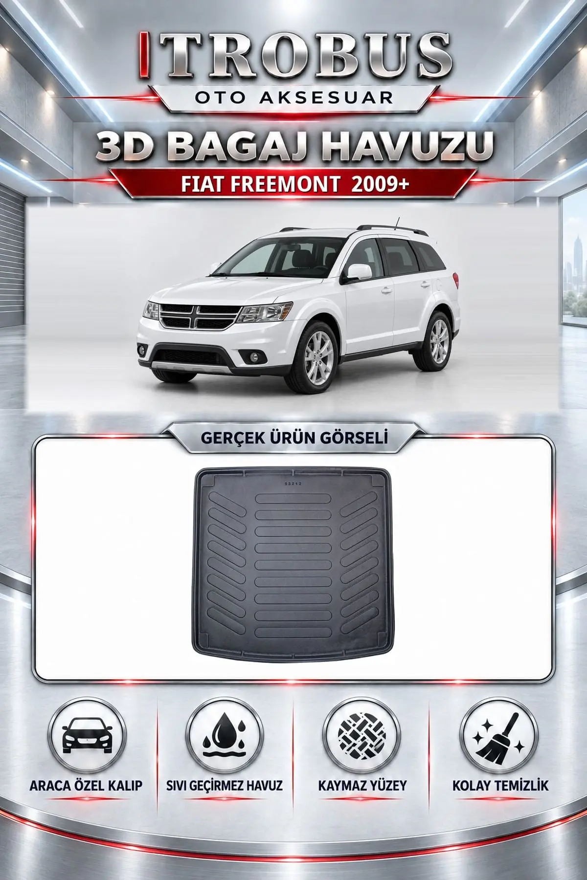Fiat Freemont 2009 Sonrası Araca Özel 3D Bagaj Havuzu