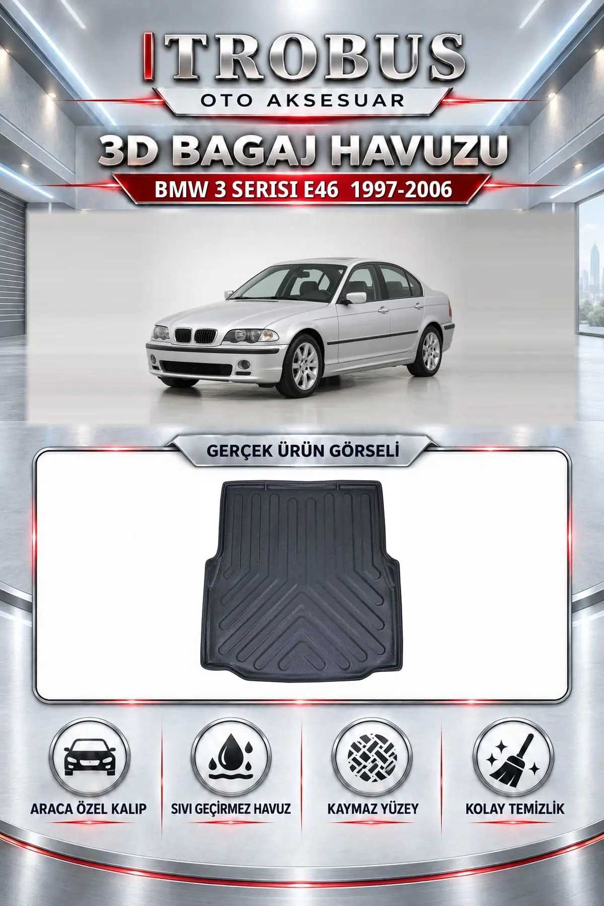 BMW 3 Serisi E46 1997-2006 Araca Özel 3D Bagaj Havuzu