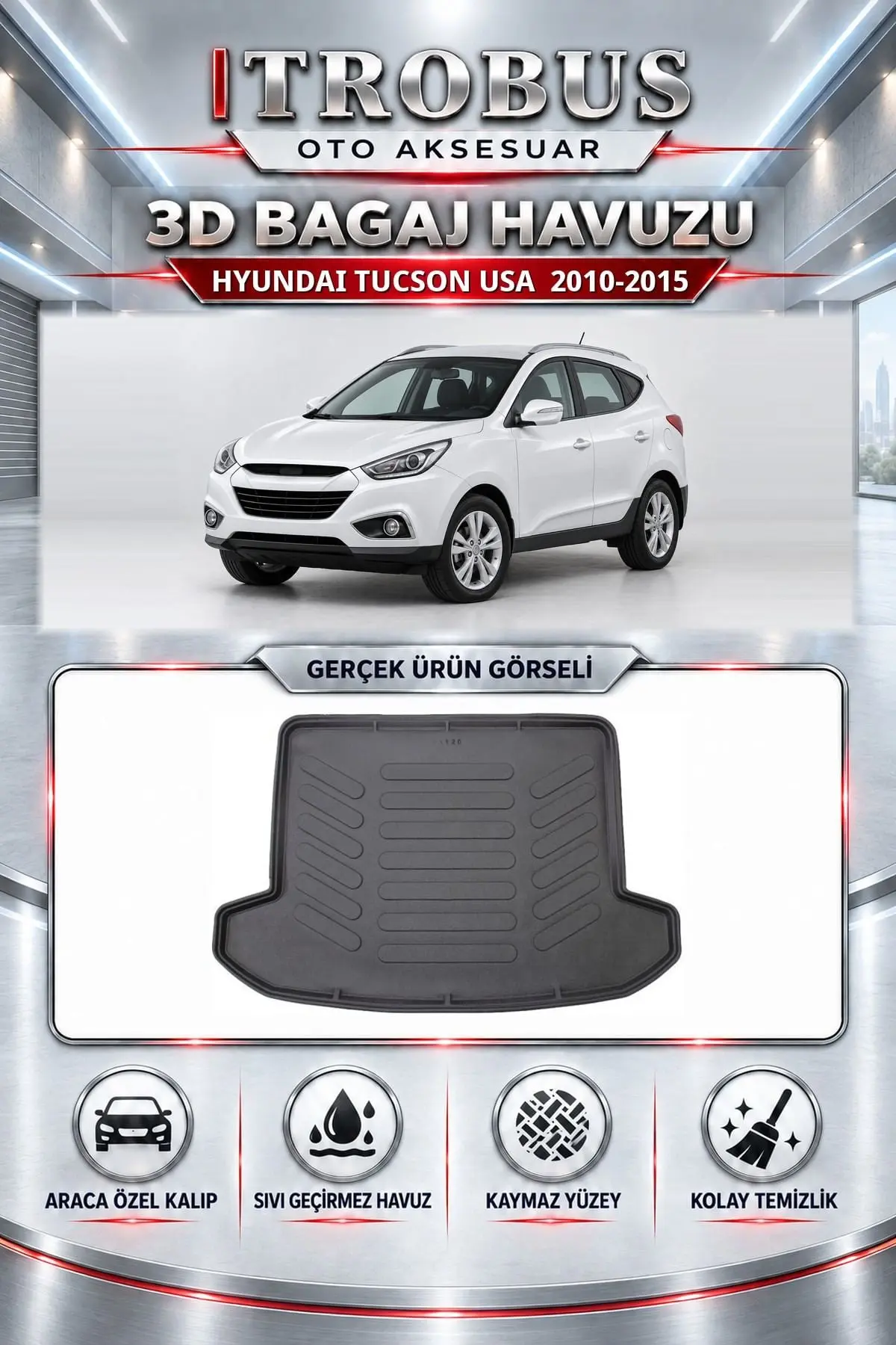 Hyundai Tucson USA 2010-2015 Araca Özel 3D Bagaj Havuzu
