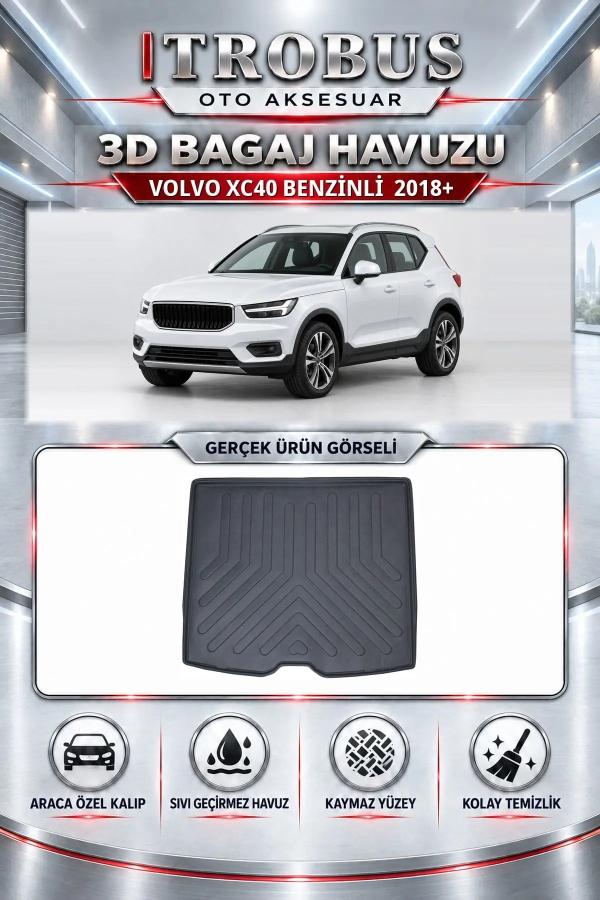 Volvo XC40 2018 Sonrası Benzinli Araca Özel 3D Bagaj Havuzu
