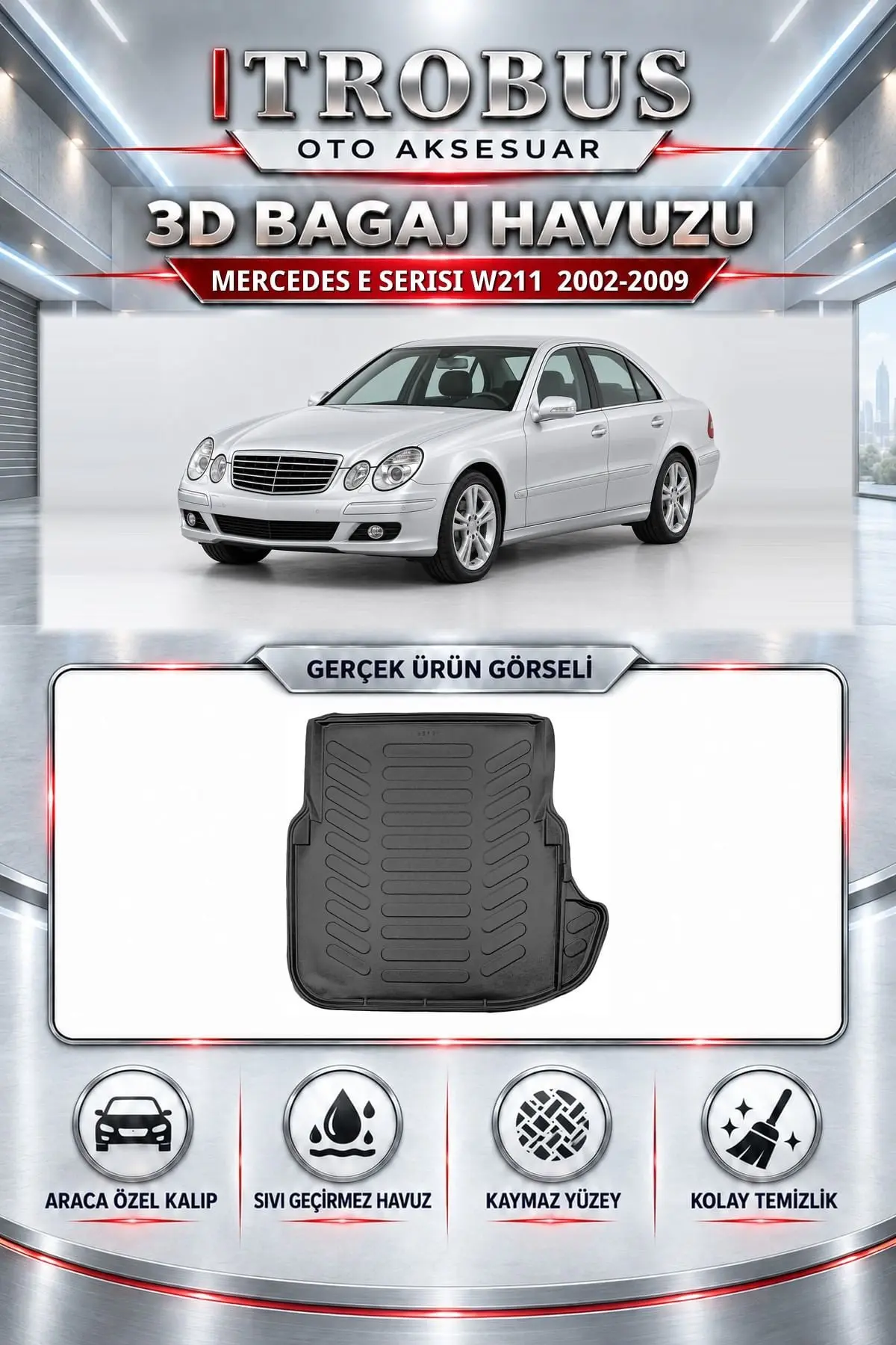 Mercedes-Benz E Serisi 2002-2009 W211 Araca Özel 3D Bagaj Havuzu