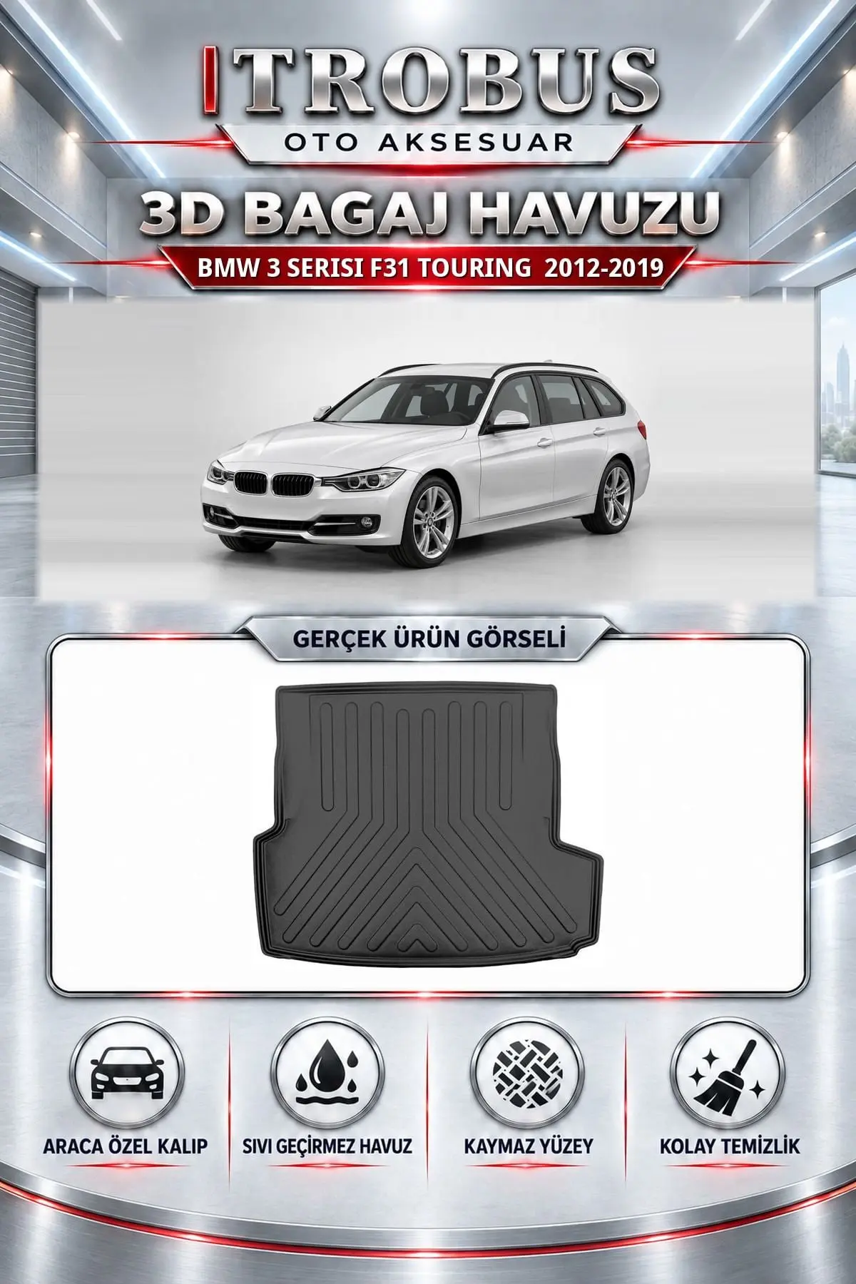 BMW 3 Serisi F31 2012-2019 Touring Araca Özel 3D Bagaj Havuzu