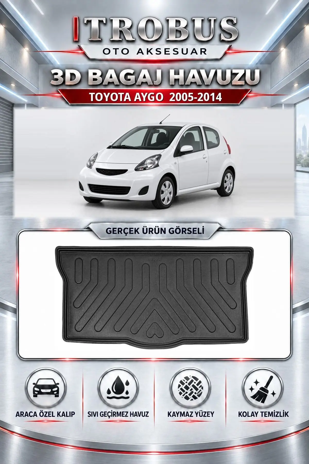 Toyota Aygo 2005-2014 Araca Özel 3D Bagaj Havuzu