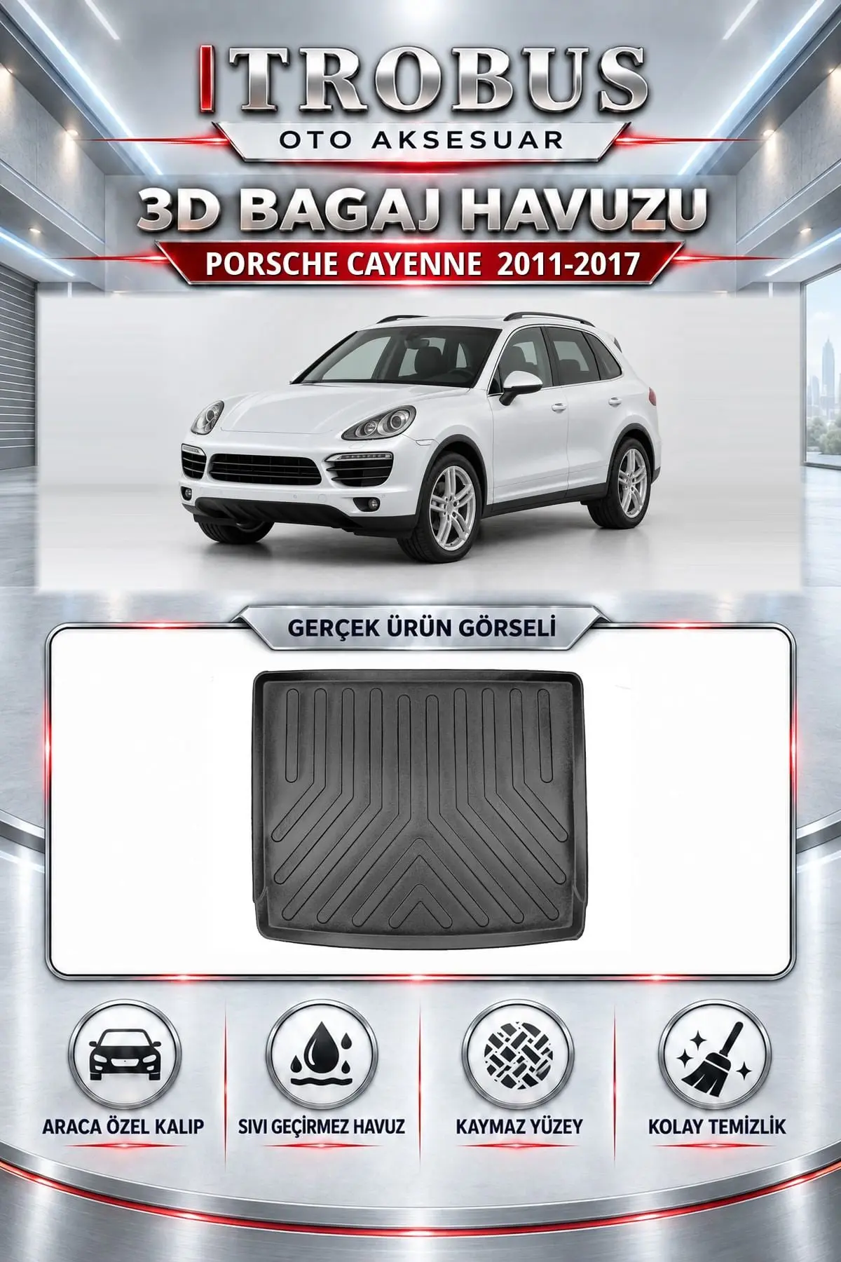 Porsche Cayenne 2011-2017 Araca Özel 3D Bagaj Havuzu