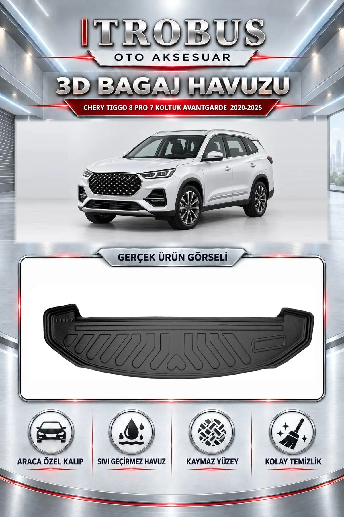 Chery Tiggo 8 Pro 2020-2025 7 Koltuk Avantgarde Araca Özel 3D Bagaj Havuzu