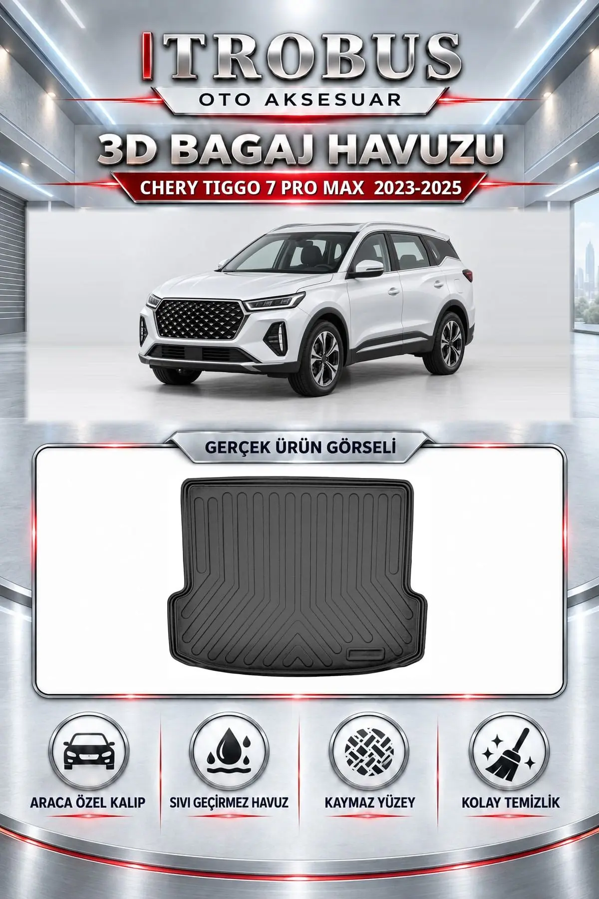 Chery Tiggo 7 Pro Max 2023-2025 Araca Özel 3D Bagaj Havuzu