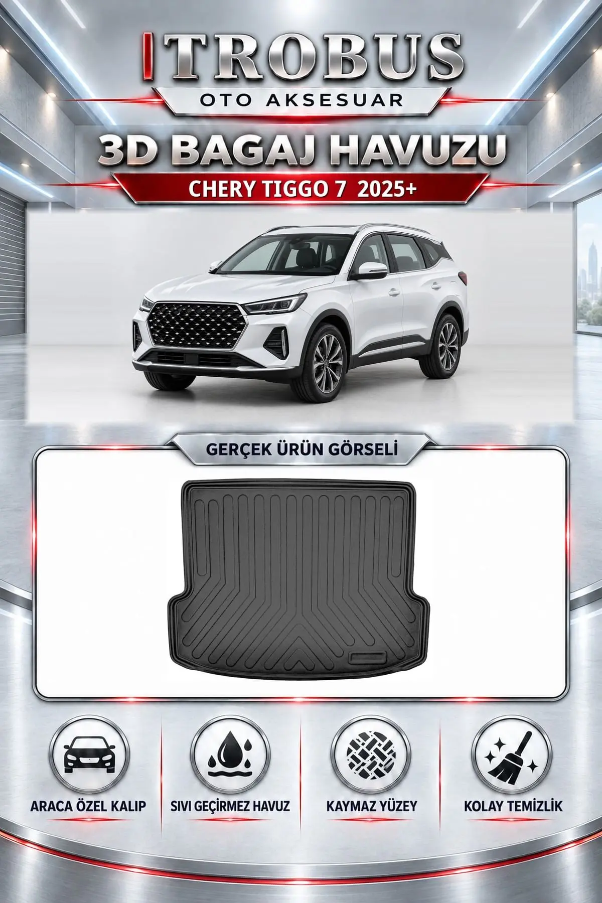 Chery Tiggo 7 2025 Sonrası Araca Özel 3D Bagaj Havuzu