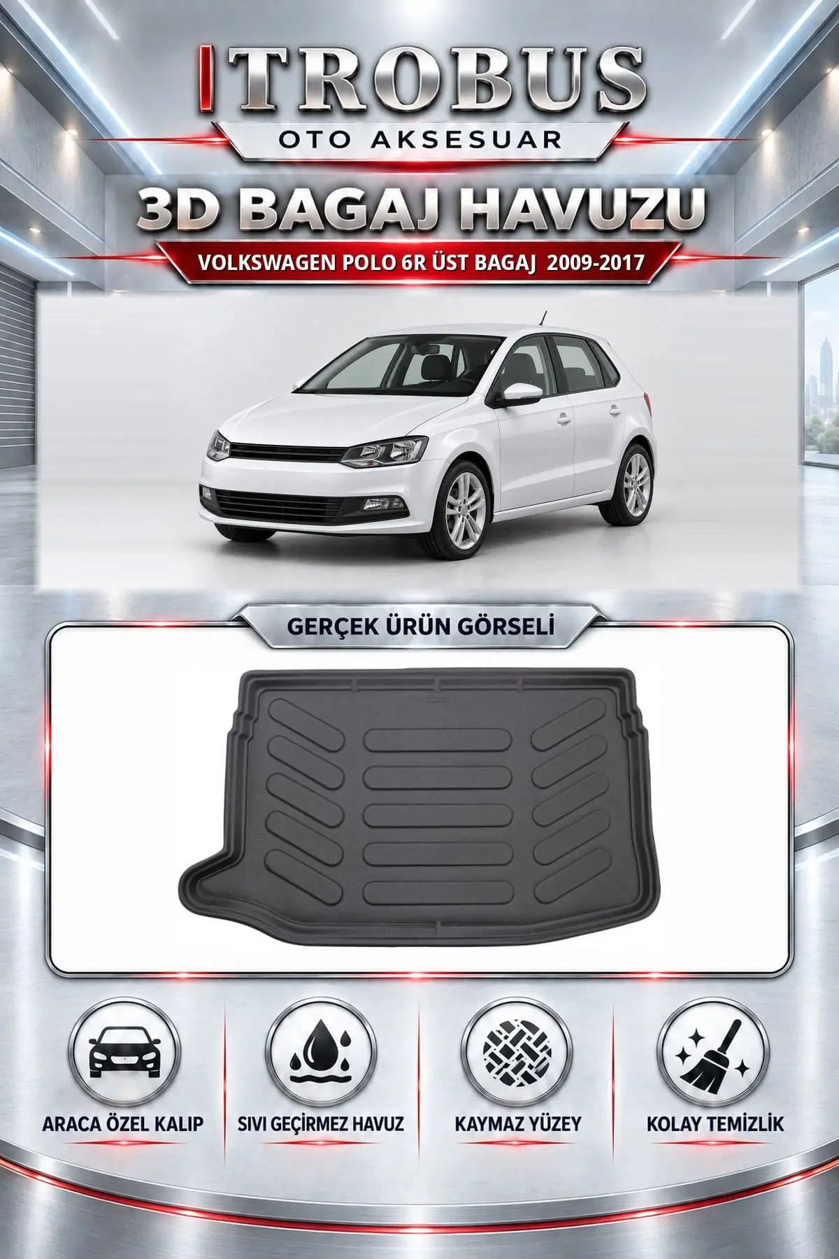Volkswagen Polo 6R 2009-2017 Üst Bagaj Araca Özel 3D Bagaj Havuzu