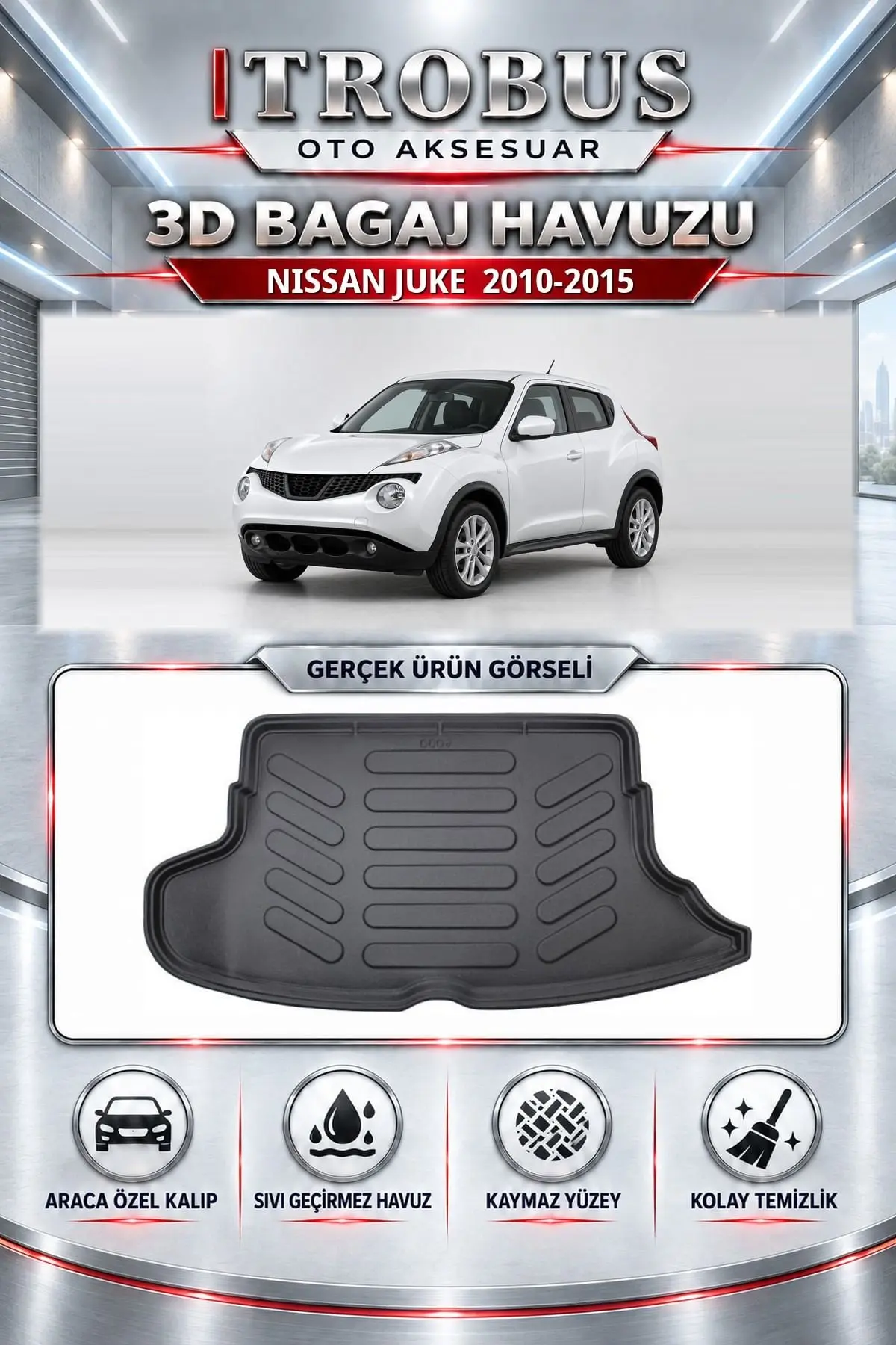 Nissan Juke 2010-2015 Araca Özel 3D Bagaj Havuzu