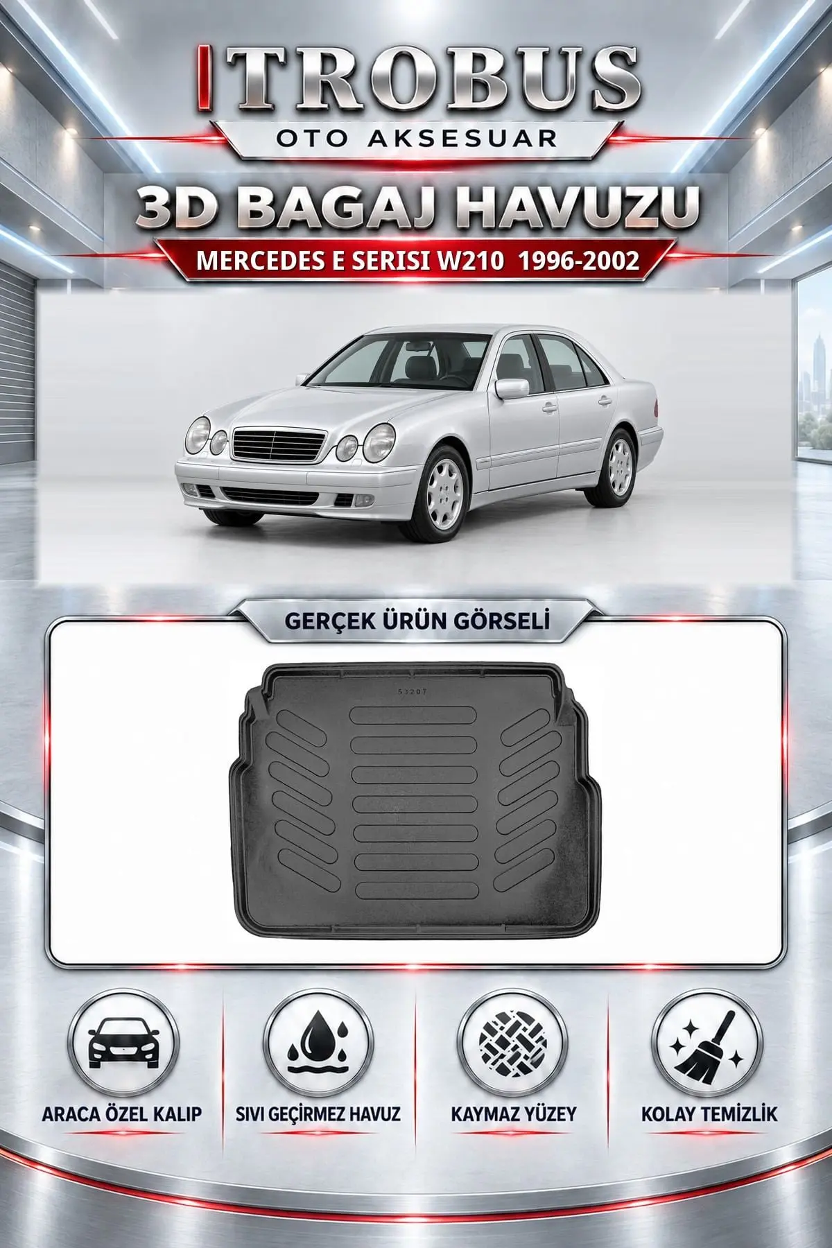 Mercedes-Benz E Serisi 1996-2002 W210 Araca Özel 3D Bagaj Havuzu