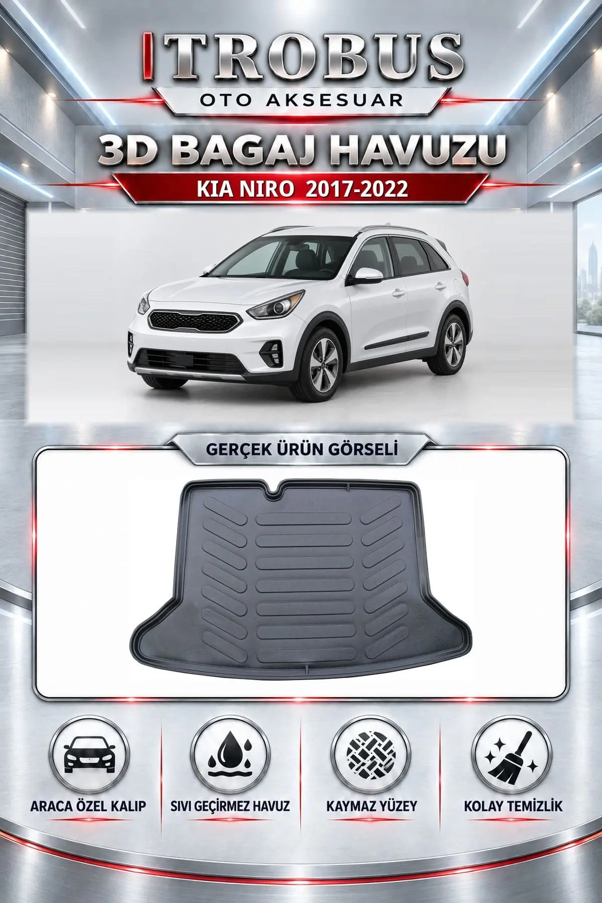 Kia Niro 2017-2022 Araca Özel 3D Bagaj Havuzu