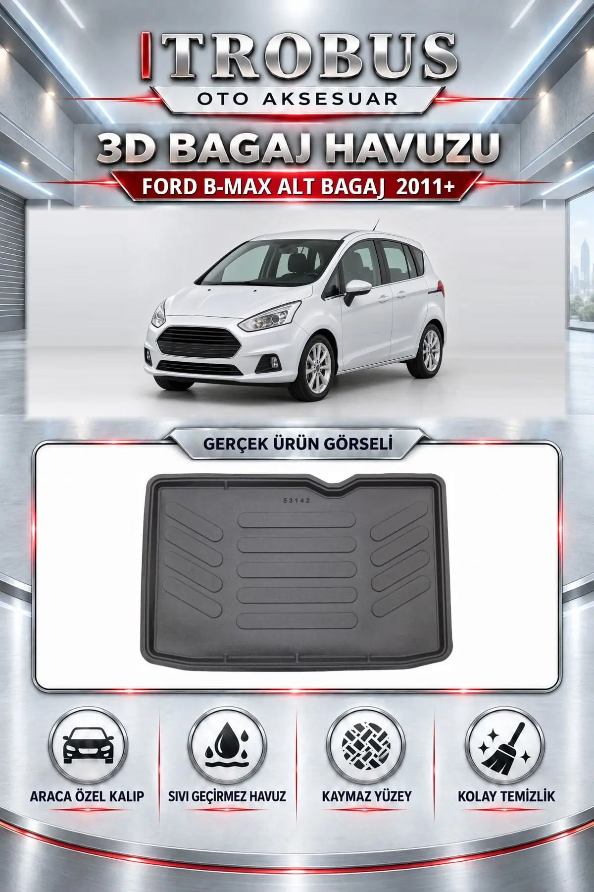 Ford B-Max 2011 Sonrası Alt Bagaj Araca Özel 3D Bagaj Havuzu
