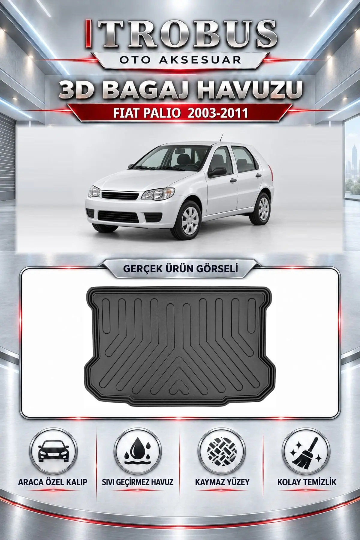 Fiat Palio 2003-2011 Araca Özel 3D Bagaj Havuzu