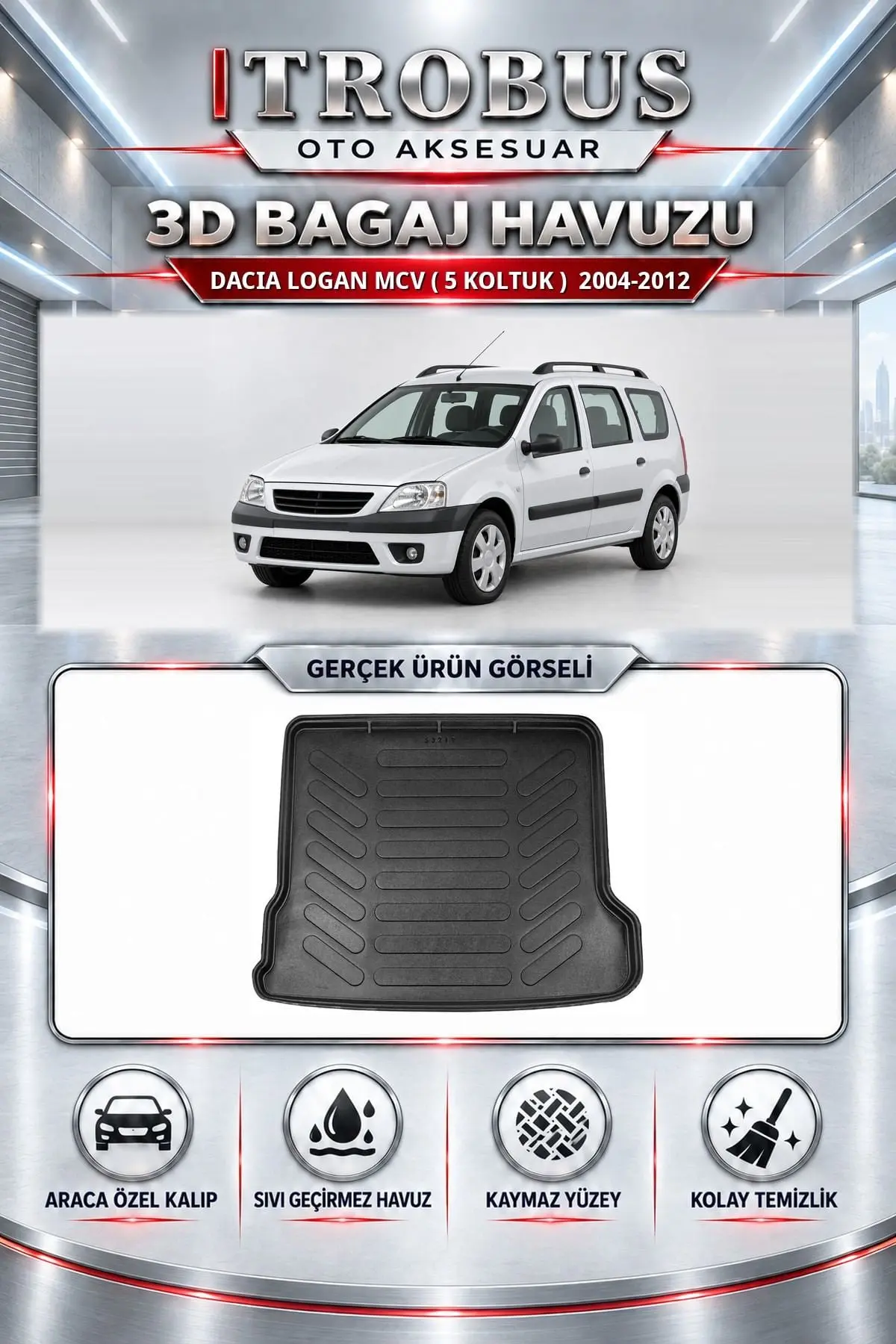 Dacia Logan 2004-2012 MCV ( 5 Koltuk ) Araca Özel 3D Bagaj Havuzu