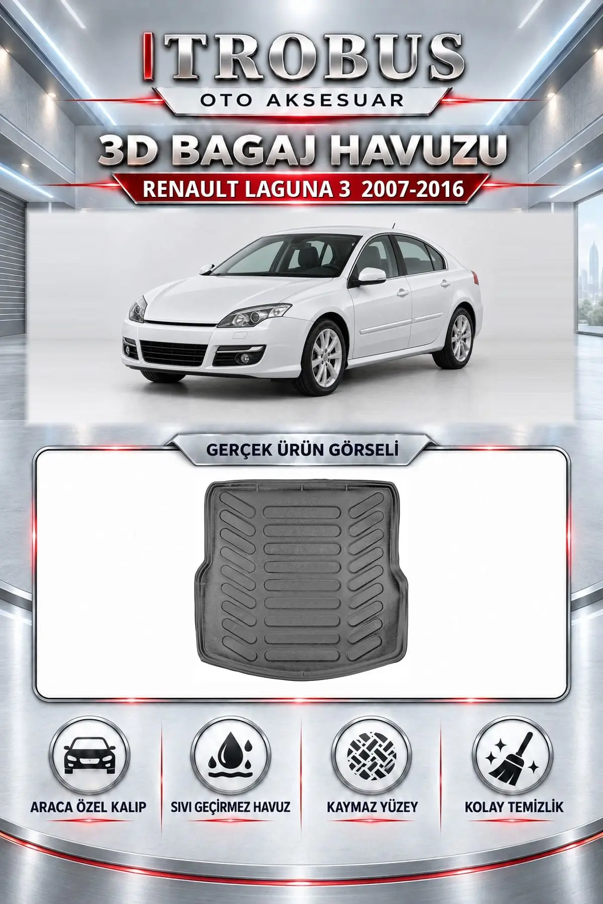 Renault Laguna 3 2007-2016 Araca Özel 3D Bagaj Havuzu
