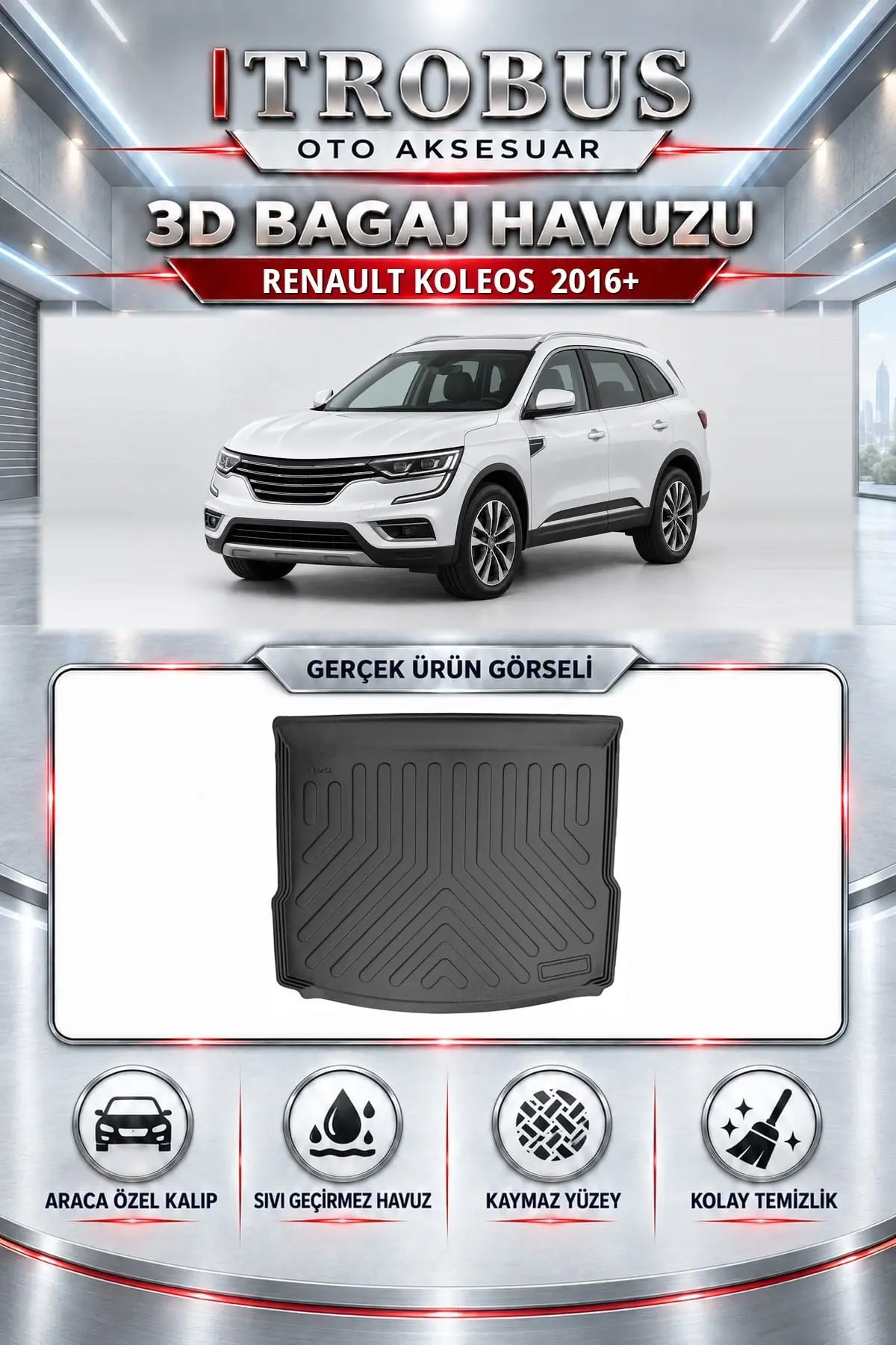 Renault Koleos 2016 Sonrası Araca Özel 3D Bagaj Havuzu